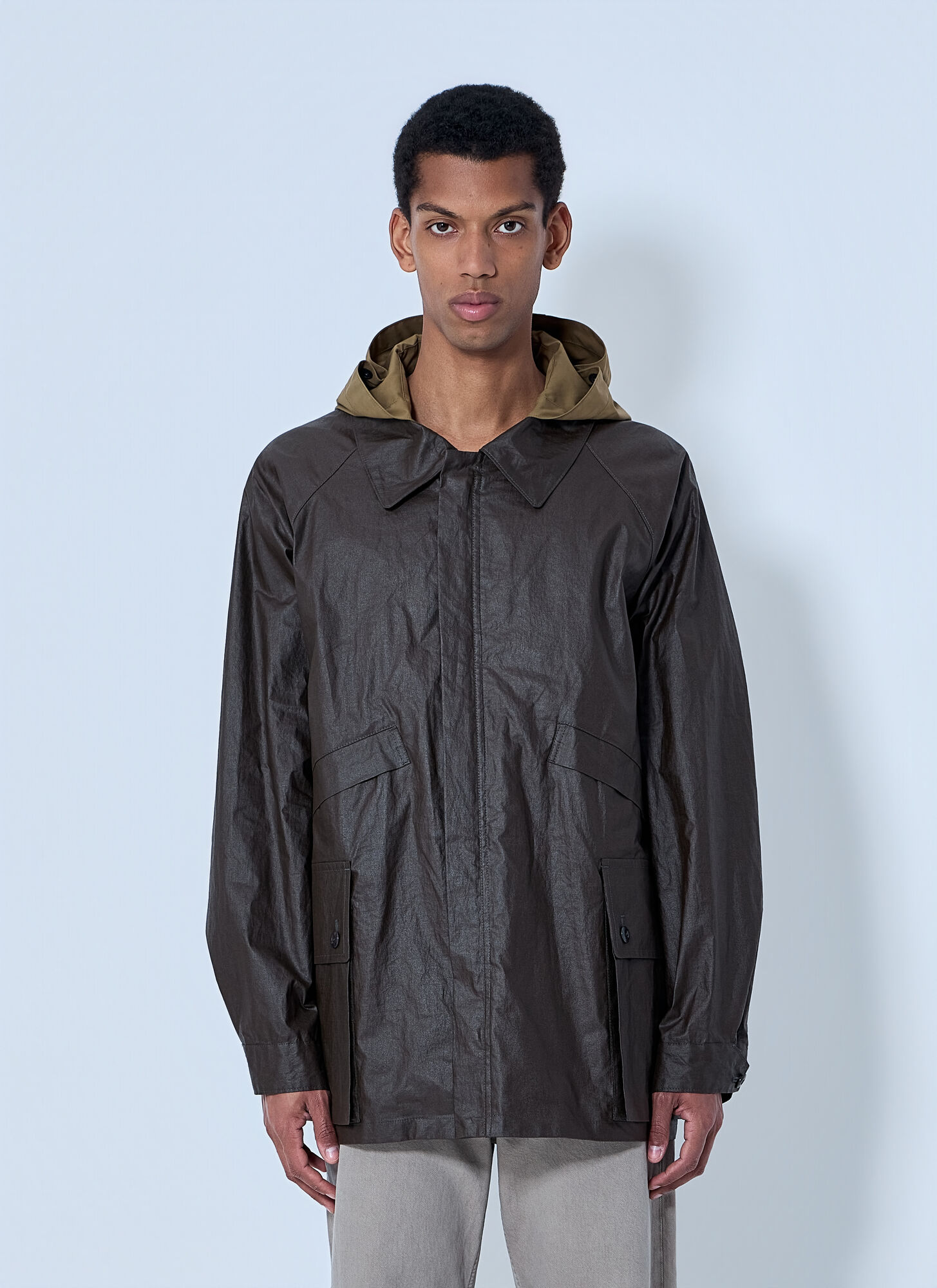 Lemaire Lemaire Hooded Waxed Jacket - Man Jackets Brown Eu - 50　Lemaire フード付きワックス ジャケット - メンズ ジャケット ブラウン EU - 50