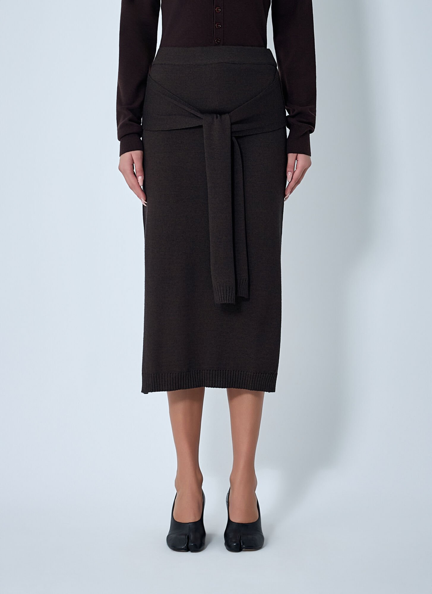 Lemaire Trompe L'oeil Midi Skirt In Brown