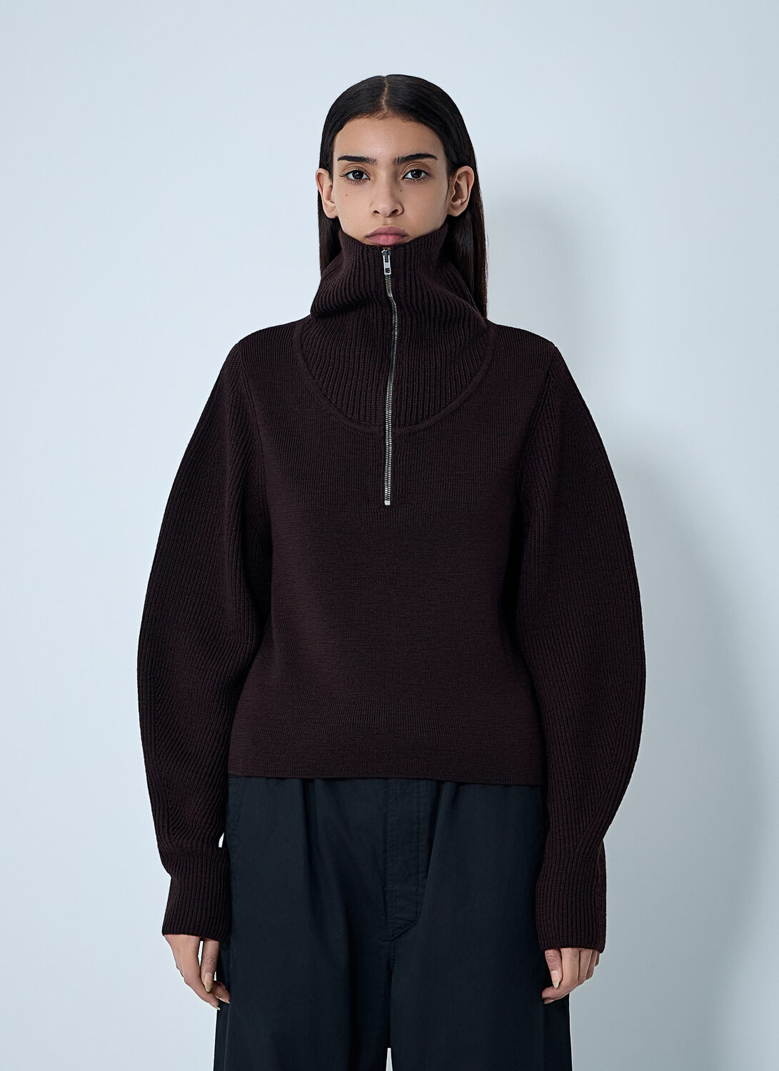 Lemaire Eggplant Zip-up Sweater In Brown