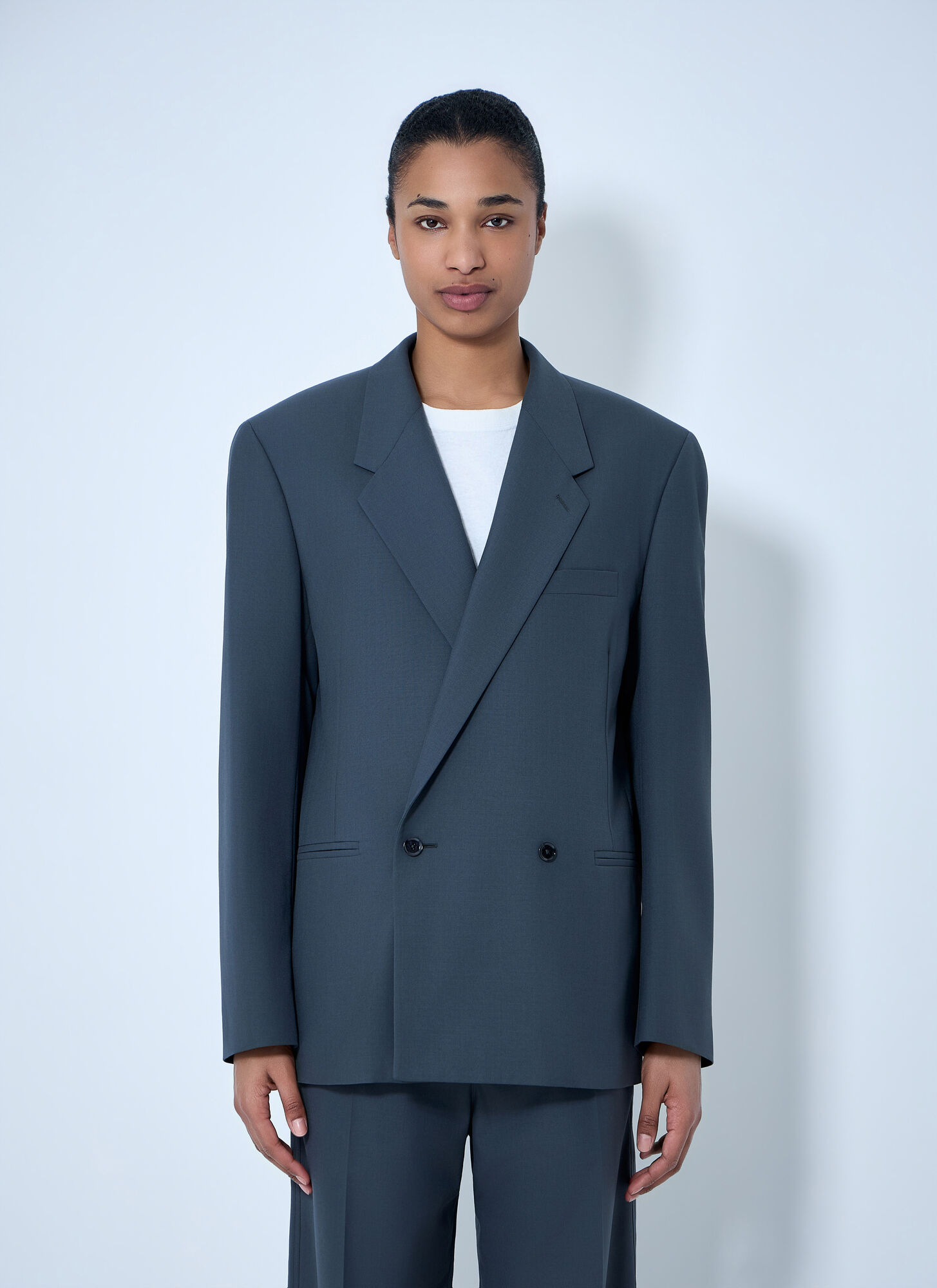 Lemaire Lemaire Double-breasted Wool Suit Blazer - Woman Blazers Dark Grey Xs　Lemaire ダブルブレスト ウール スーツ ブレザー - 女性 ブレザー ダークグレー Xs