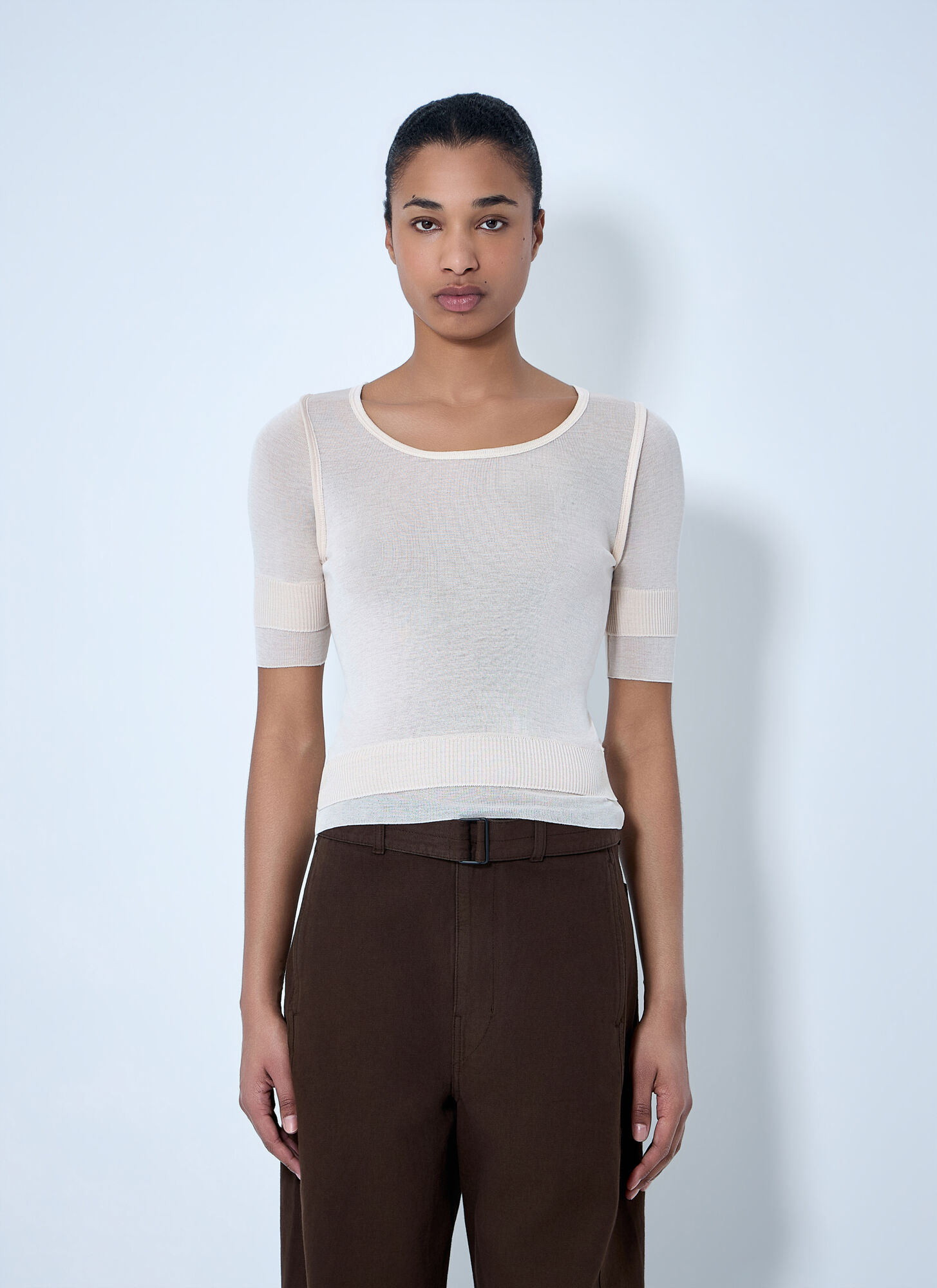 Lemaire Donna Beige Sheer Knit Top - Woman Tops M