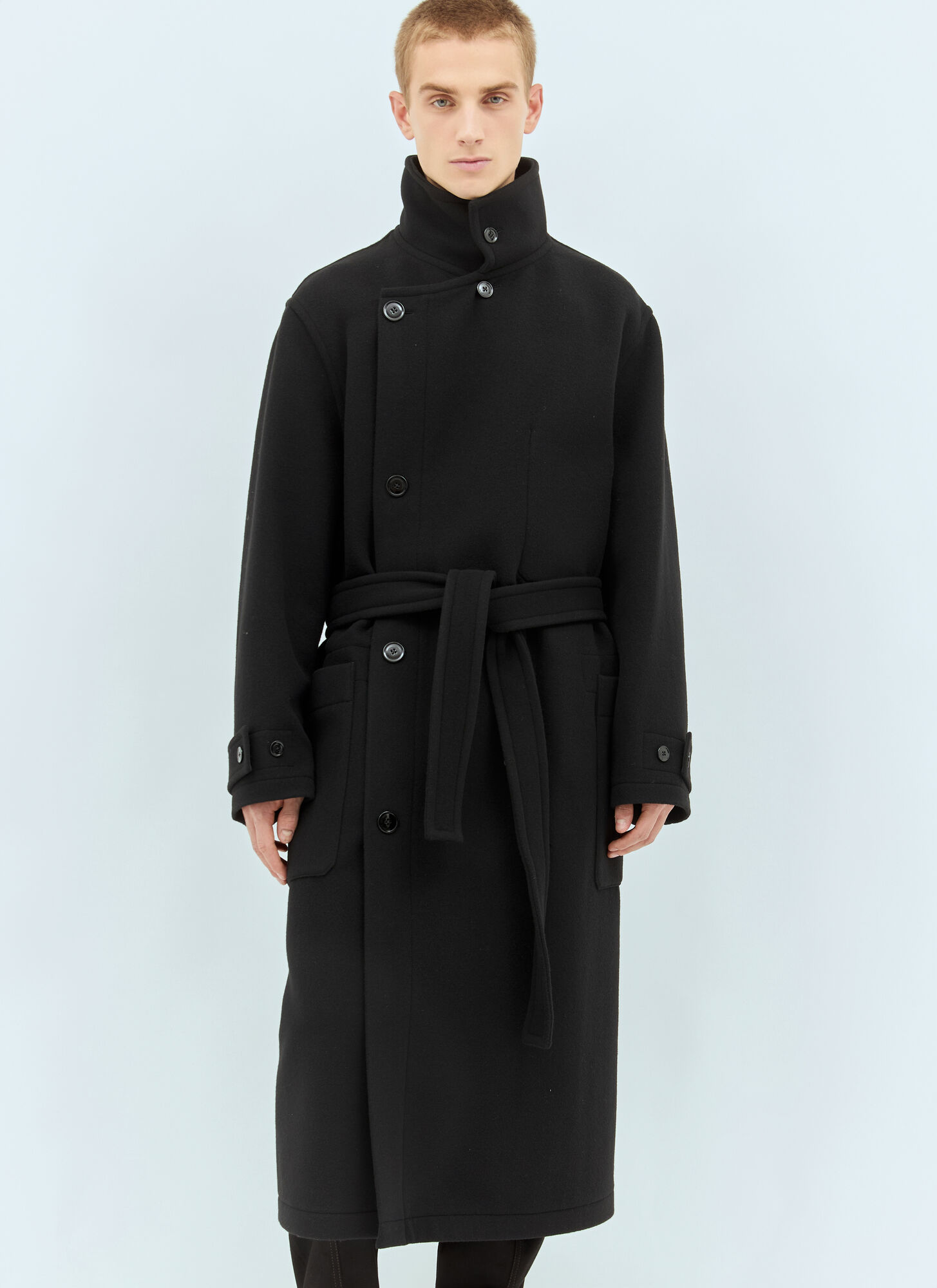 Lemaire Wrap Wool Coat -  Coats Black Xl