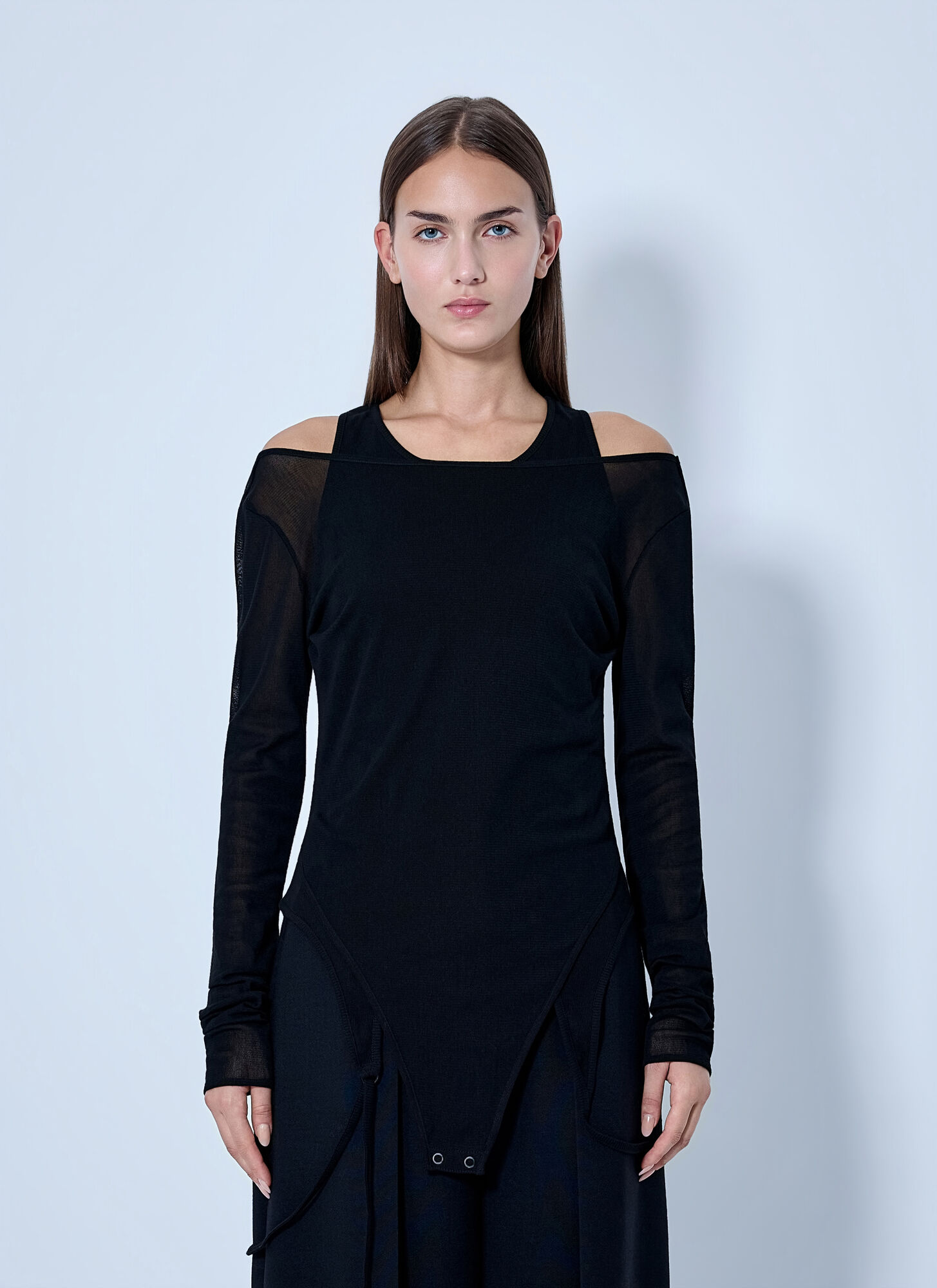 Limi Feu Rib Knit And Tulle Layered Bodysuit In Black