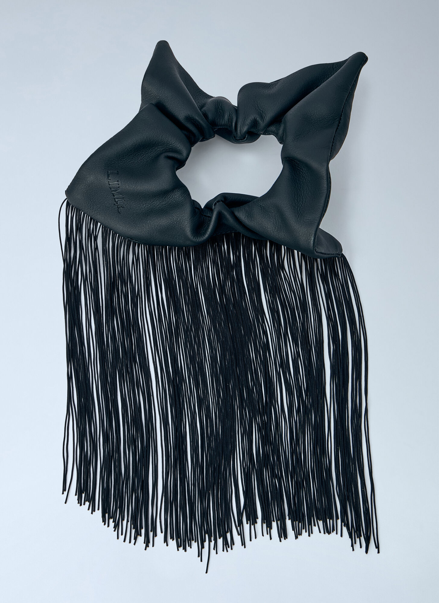 Limi Feu Moist Tanned Kip Leather Fringe Scrunchie In Black