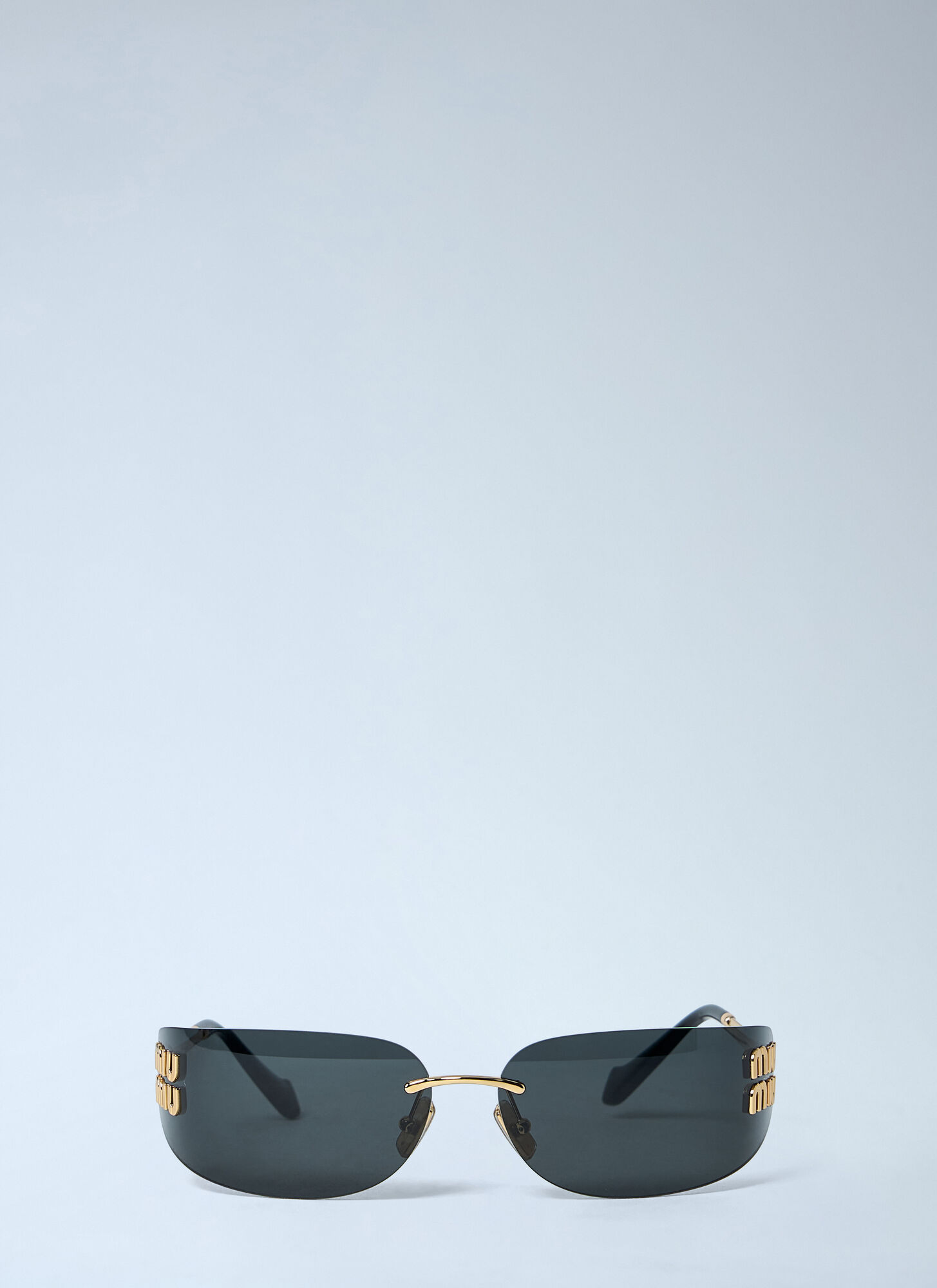 Miu Miu Rimless Logo Sunglasses In Gold