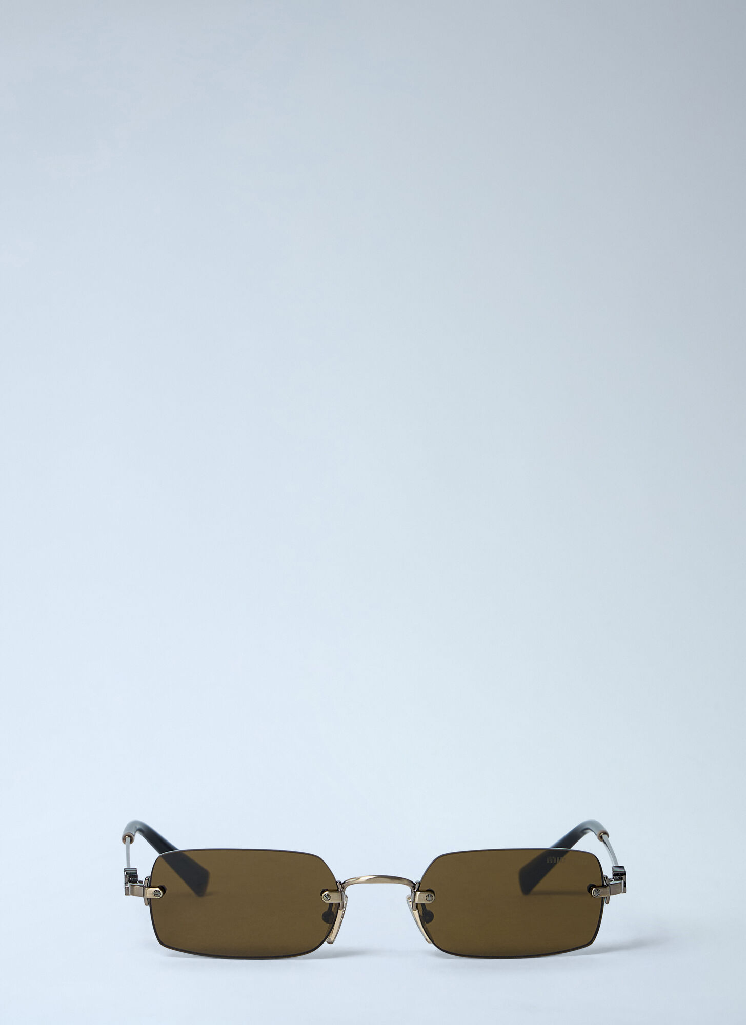 Miu Miu Rectangular Rimless Sunglasses In Gold