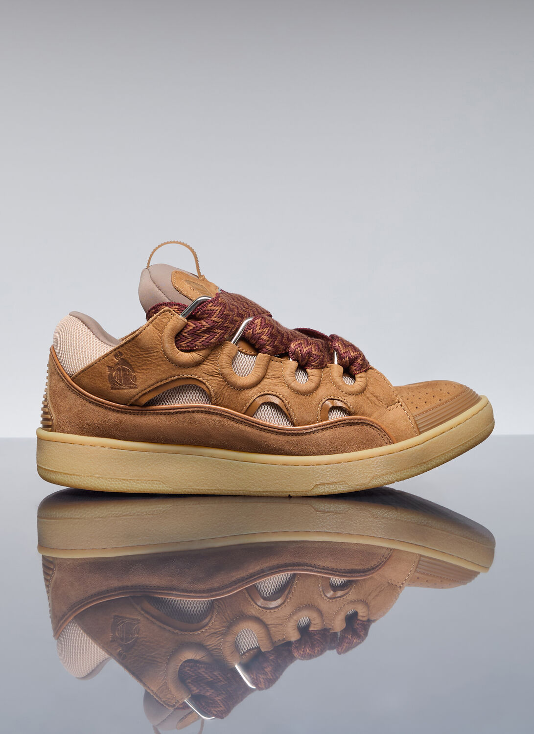 Lanvin Curb Leather Sneakers In Brown