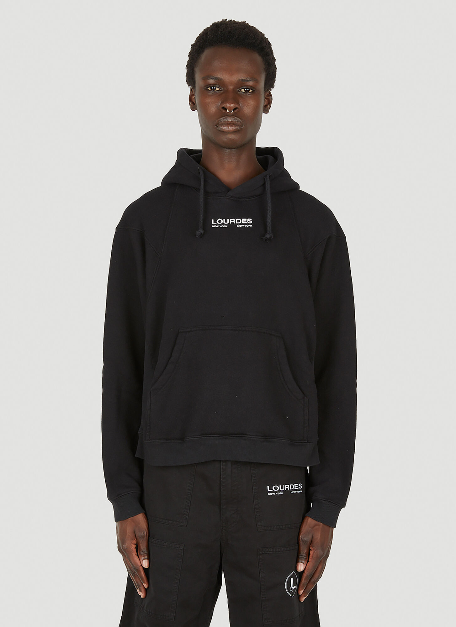 Lourdes Men's Black Logo Print Basic Hooded Sweatshirt - Man Sweatshirts M