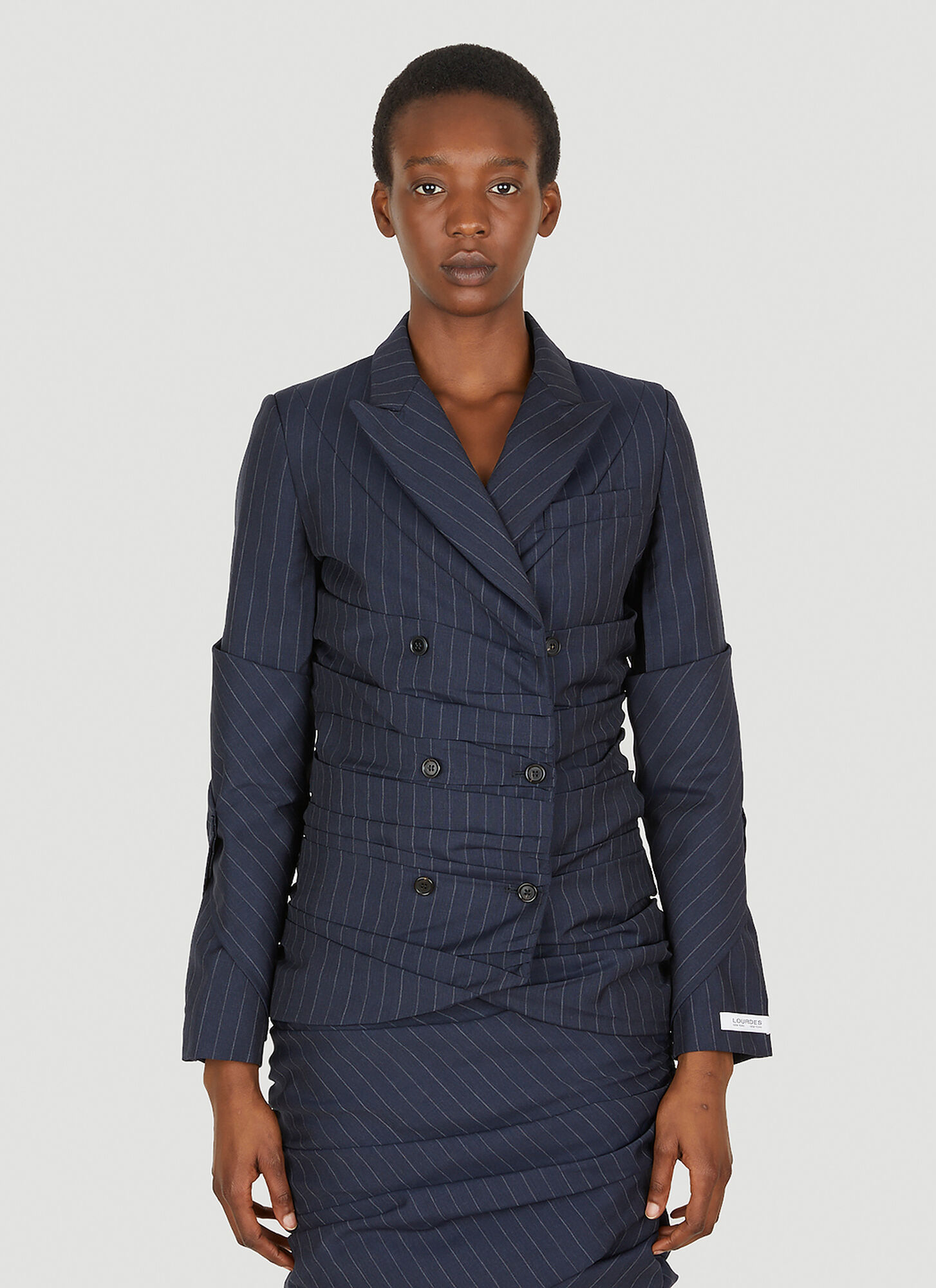 Lourdes Women's Blue Pinstripe Ruched Blazer - Woman Blazers L