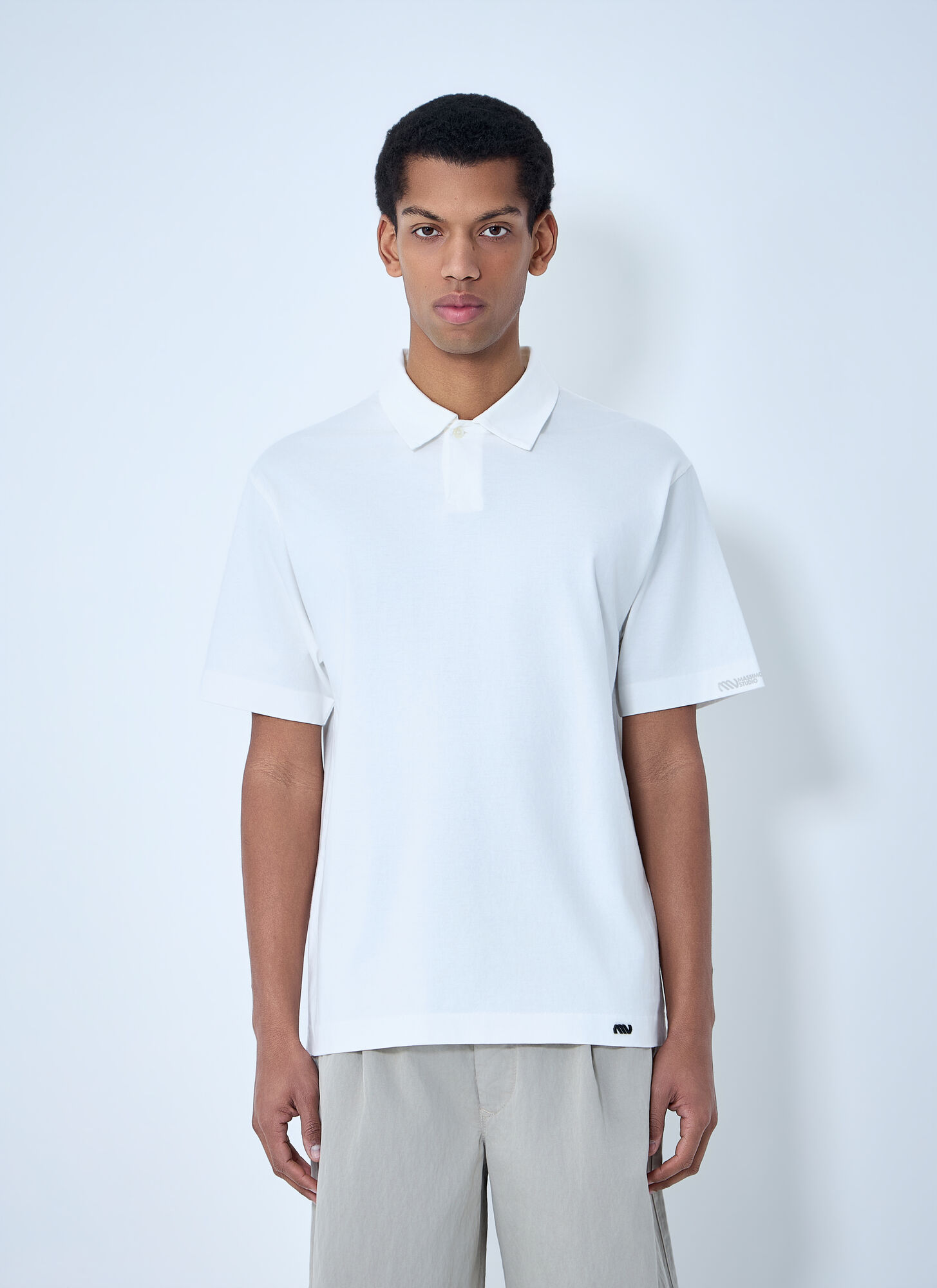 Massimo Osti Studio Mercerized Jersey Polo Shorts - Man Polo Shirts White Xl