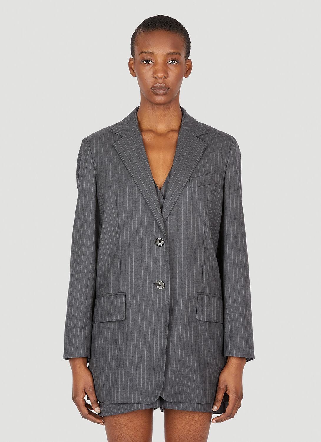 Max Mara Pinstriped Wool Blazer - Woman Blazers Grey It - 42