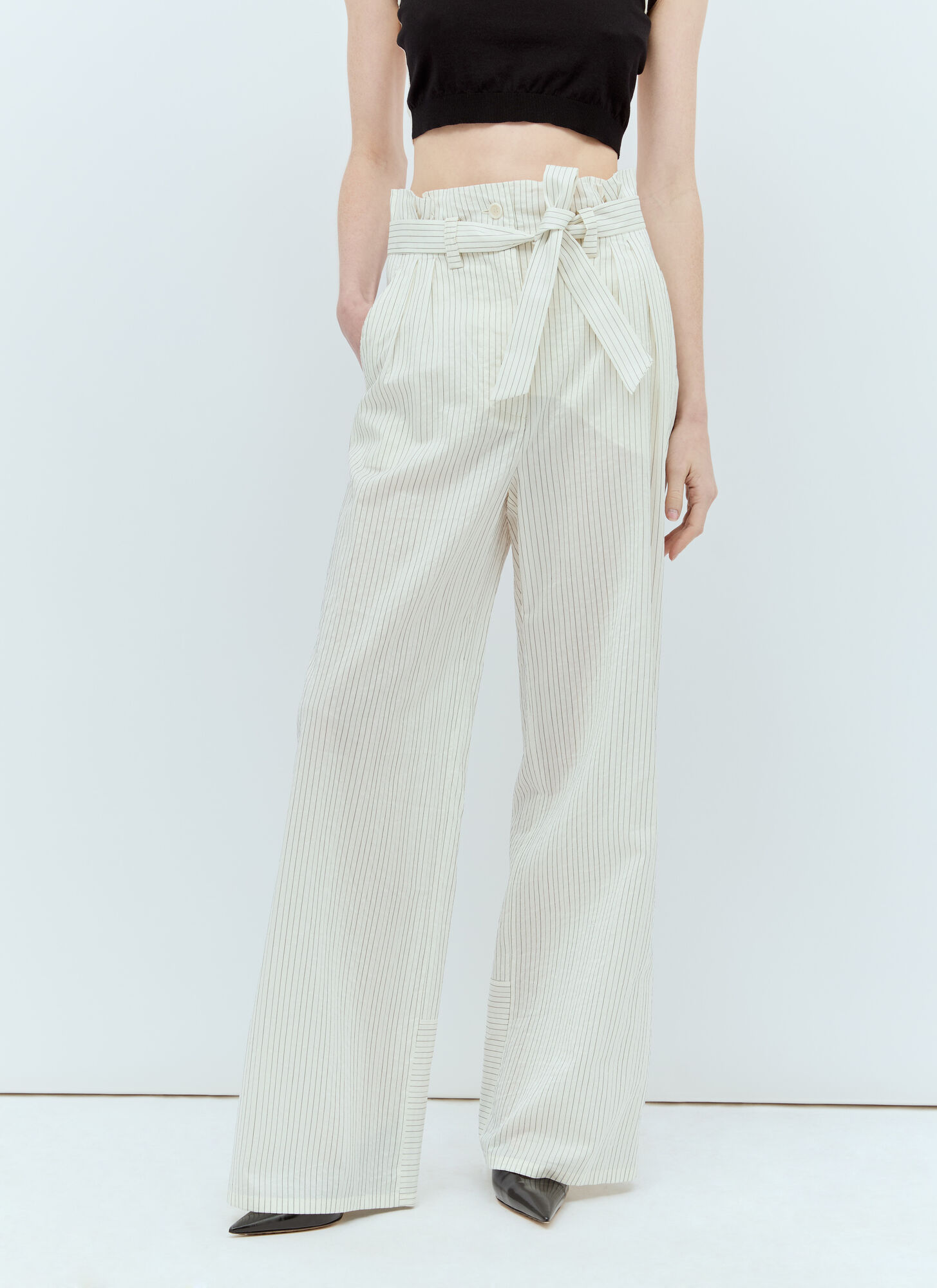 Max Mara Women's White Pinstriped Canvas Pants - Woman Pants It - 40