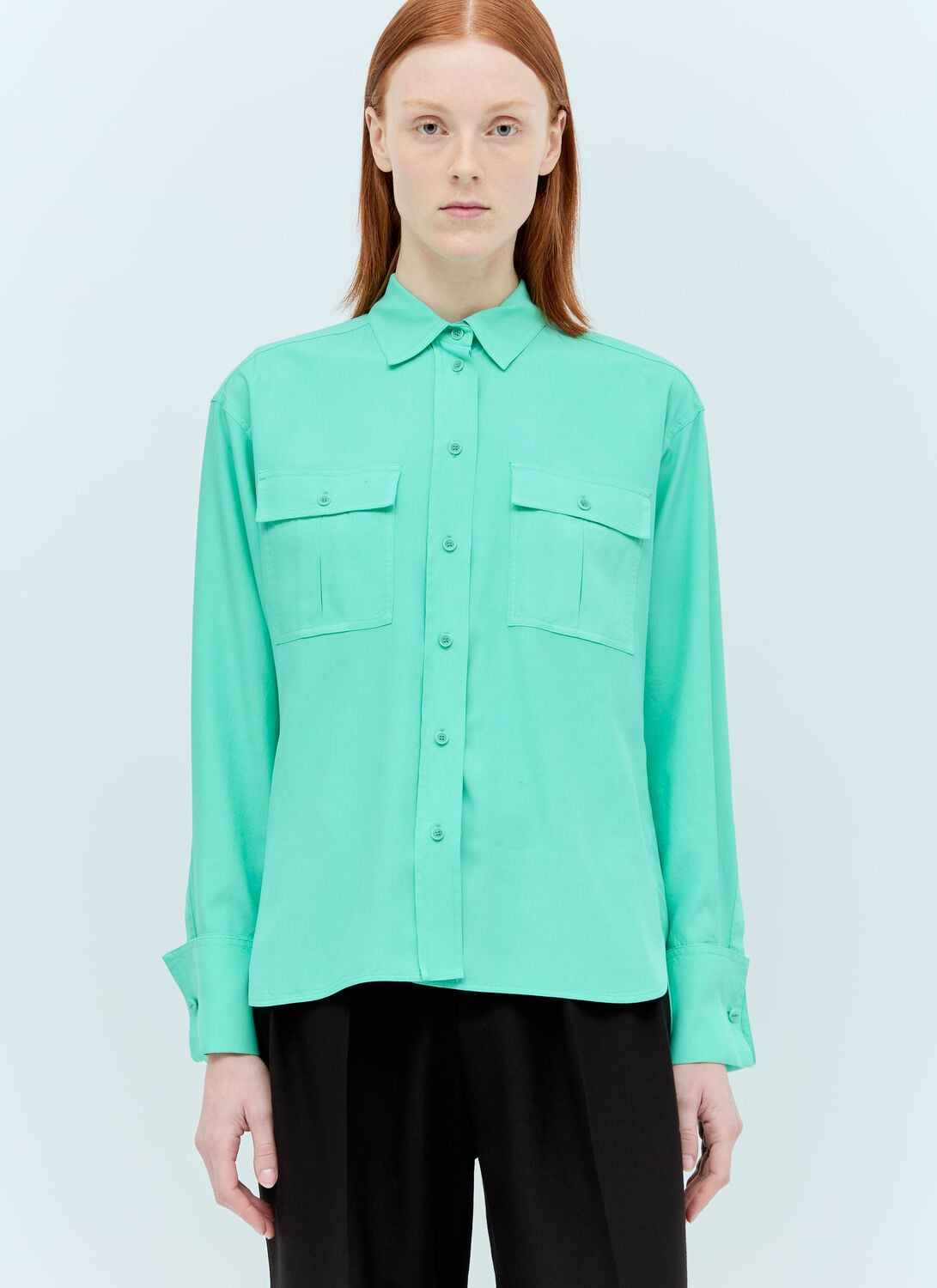 Max Mara Flap Pockets Silk Shirt - Woman Shirts Green It - 44