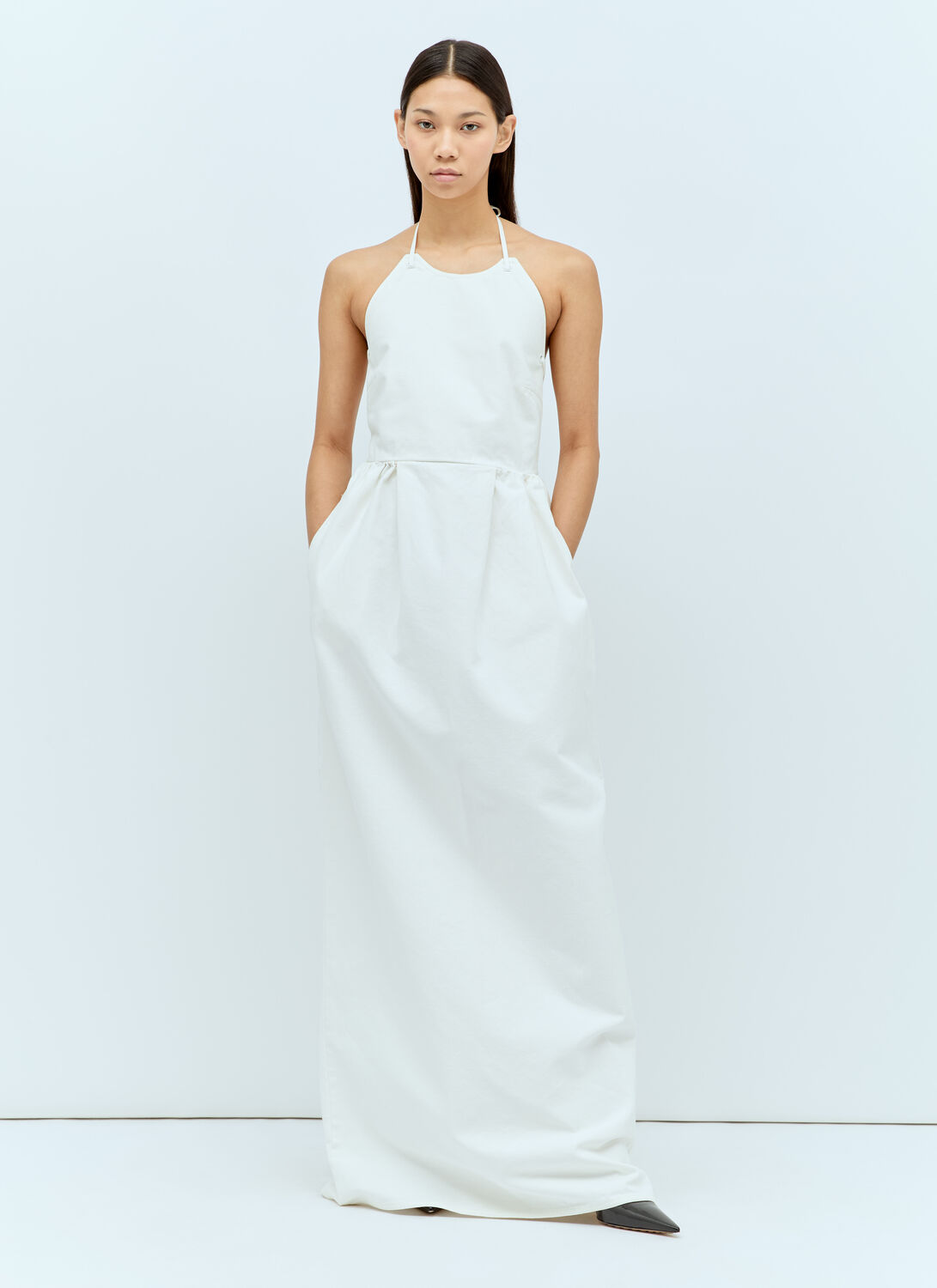 Shop Max Mara Halter Neck Maxi Dress In White