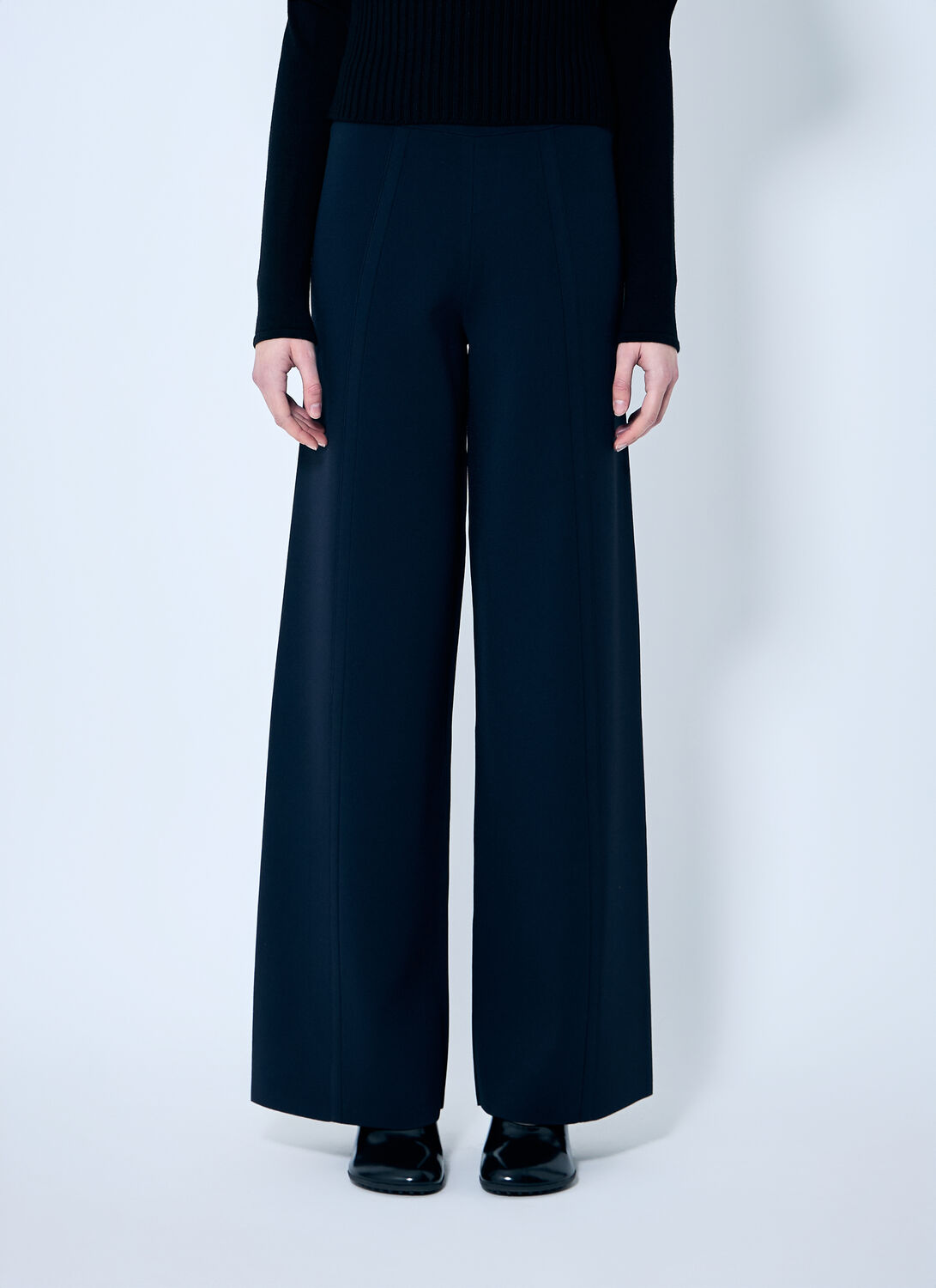 Max Mara Knit Wide Leg Pants - Woman Pants Navy Xs