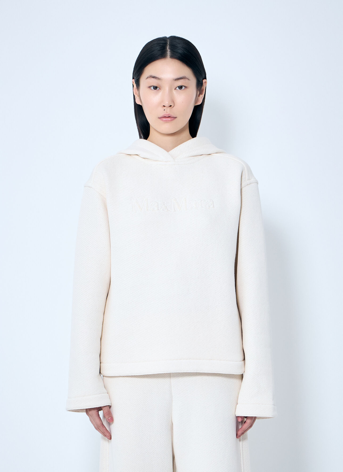Max Mara Logo Embroidery Hooded Sweatshirt - Woman Sweatshirts White L