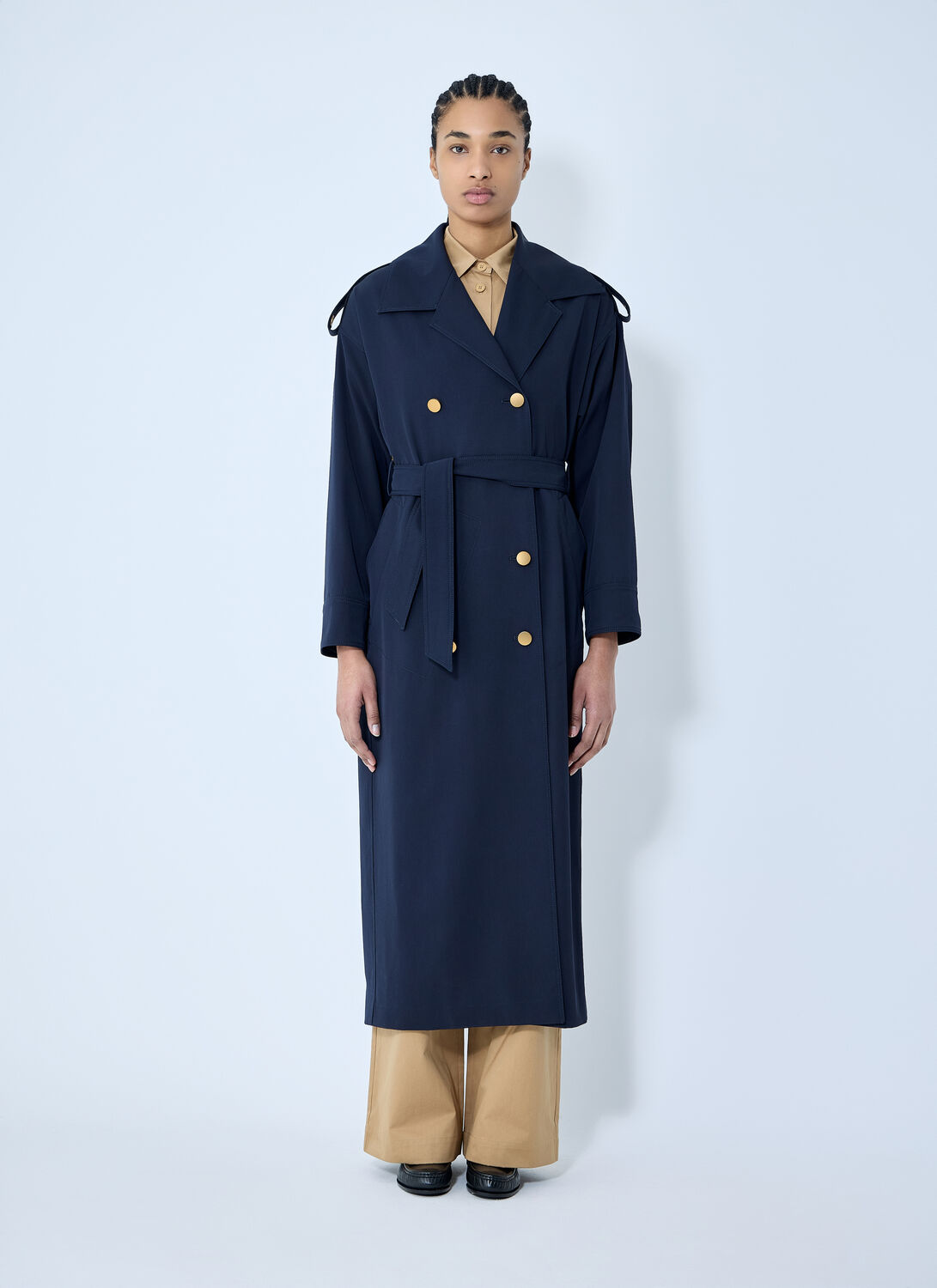 Max Mara Gabardine Wool Coat - Woman Coats Blue It - 44
