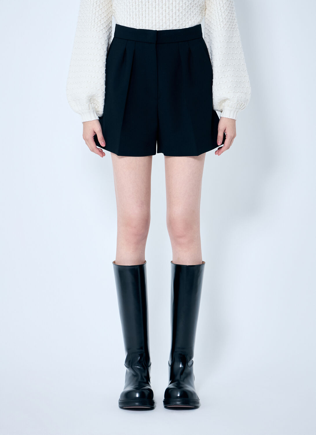 Max Mara Wool Canvas Shorts In Black