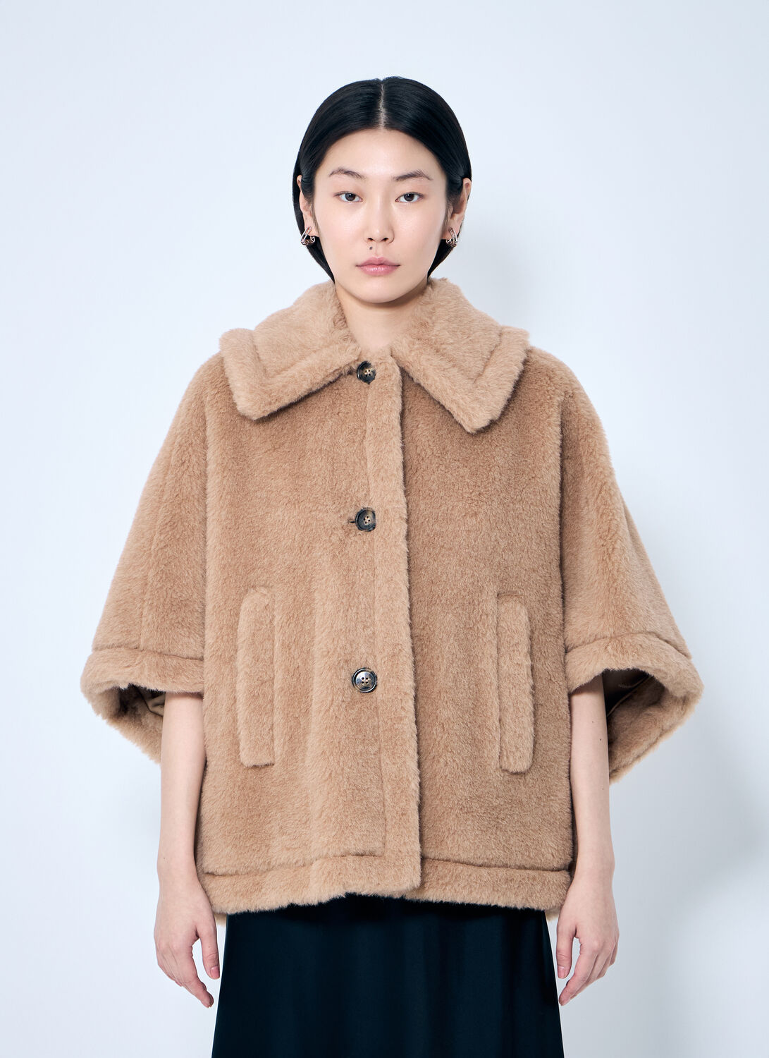Shop Max Mara Teddy Fabric Cape In Beige