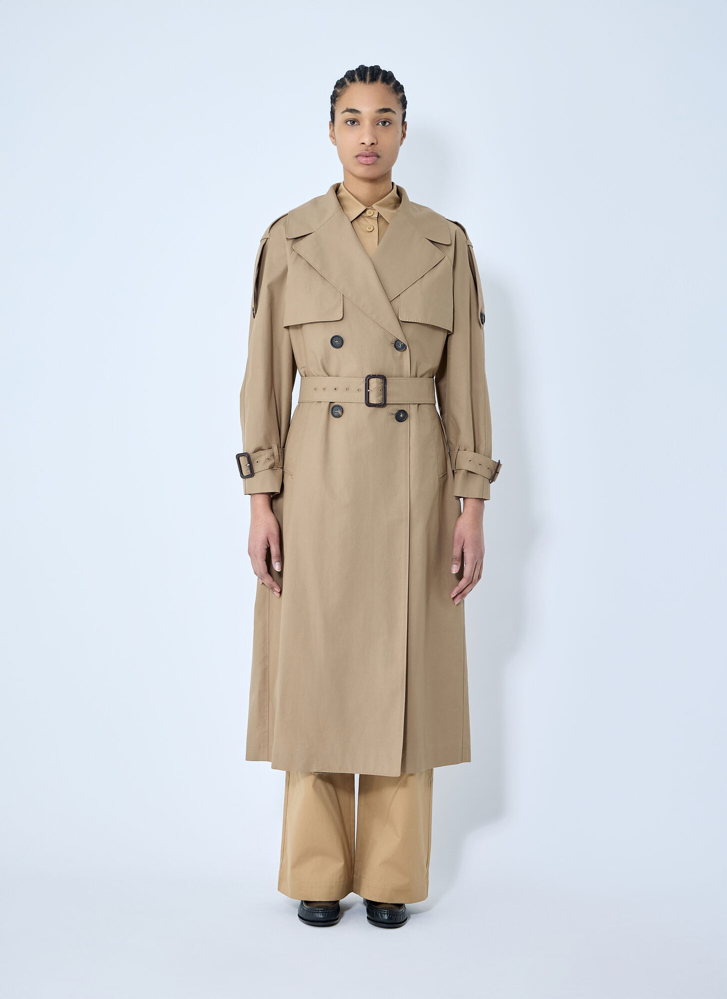 Max Mara Dark Beige Otello Over Trench Coat In Drip-free Cotton In Beige
