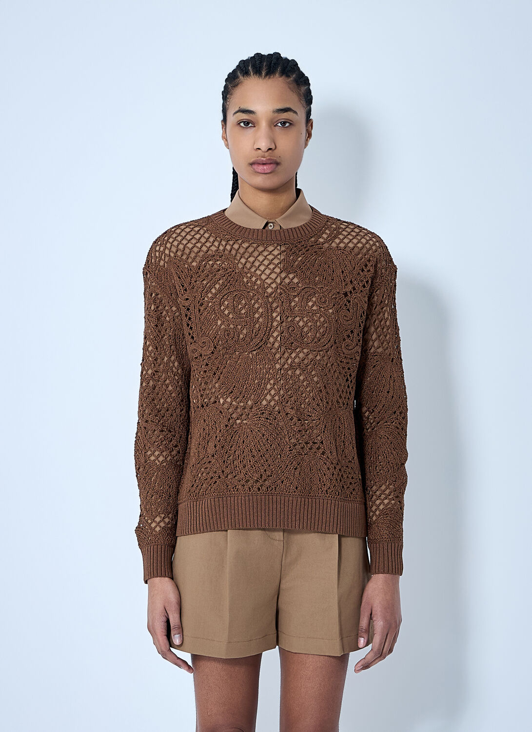 Max Mara Women Crochet Sweater In Brown