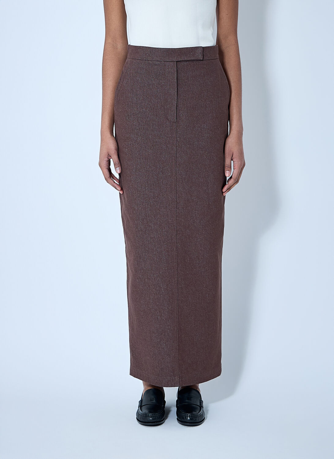 Max Mara Cotton With Denim Effect Long Skirt In Brown