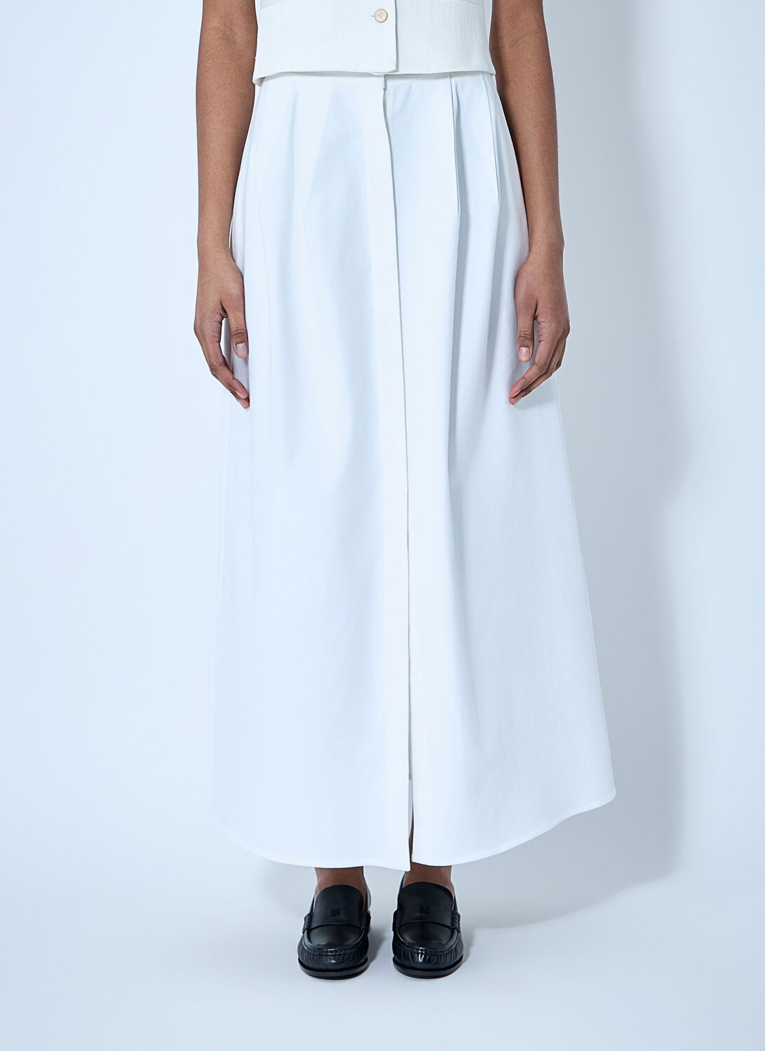 Max Mara Pleated Midi Skirt In White