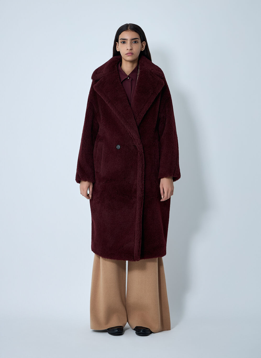 Max Mara Cherry Tedgirl Teddy Bear Icon Coat Coat In Burgundy