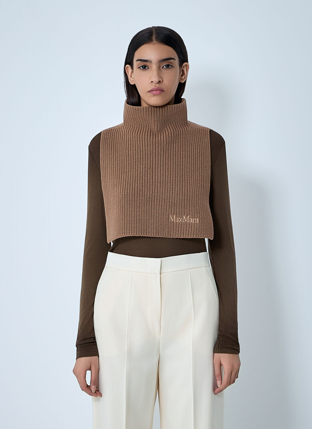 Max Mara Logo Motif Wool Scarf In Brown