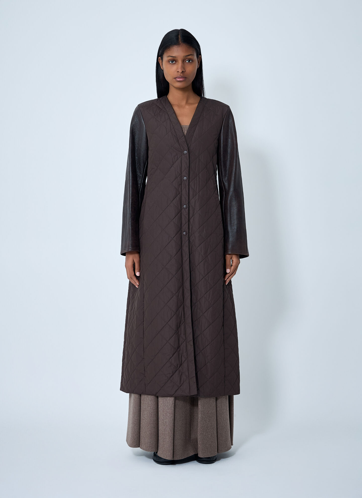 Max Mara Quilted Maxi Coat In Brown