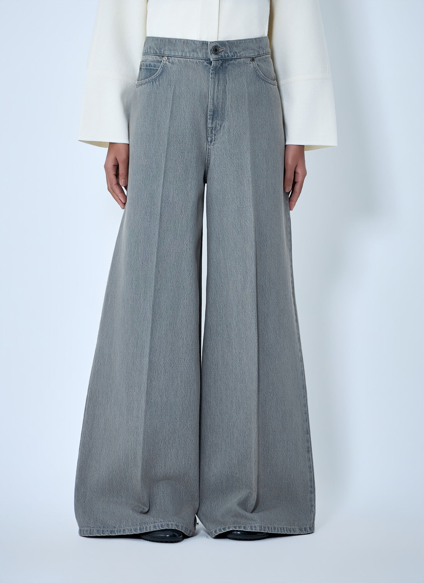 Max Mara Women's Grey Wide-Leg Denim Jeans - Woman Jeans It - 42