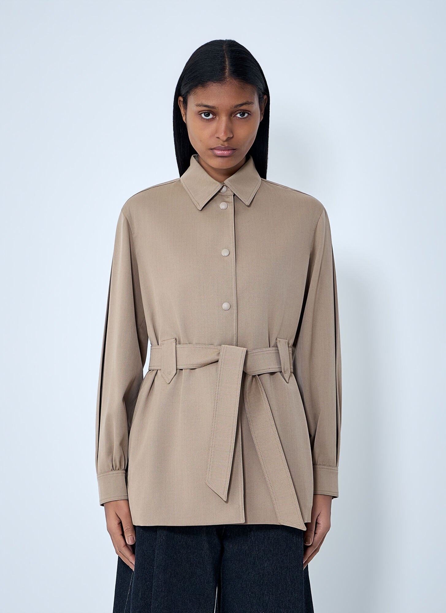 Max Mara Women's Brown Belted Button-Down Shirt - Woman Shirts It - 42