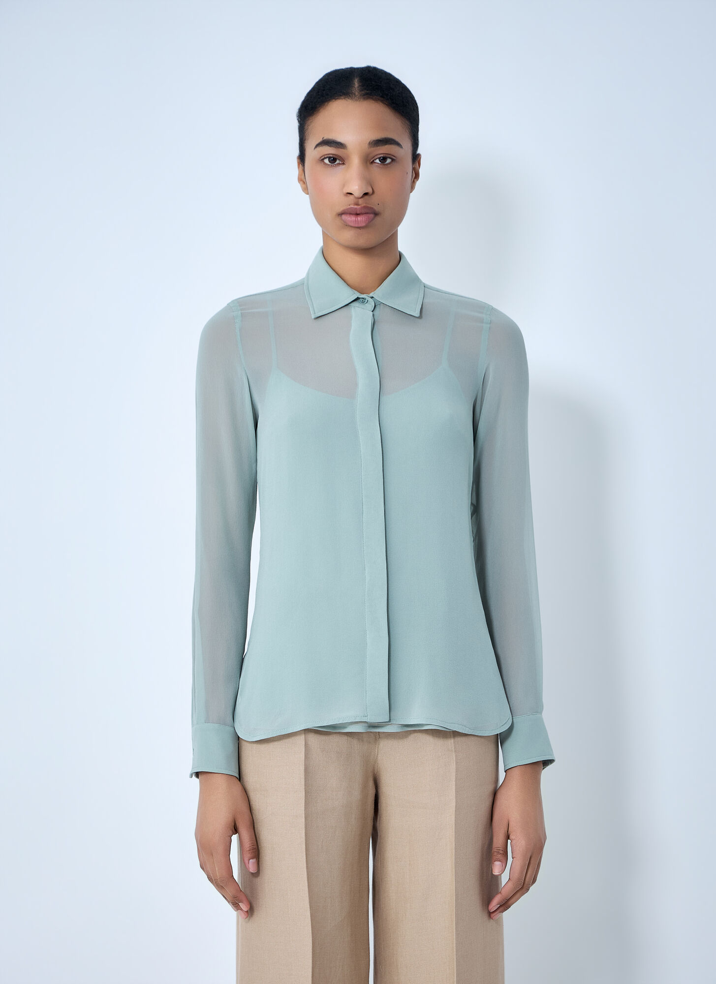Max Mara Women's Green Sheer Button-Down Blouse - Woman Shirts It - 44