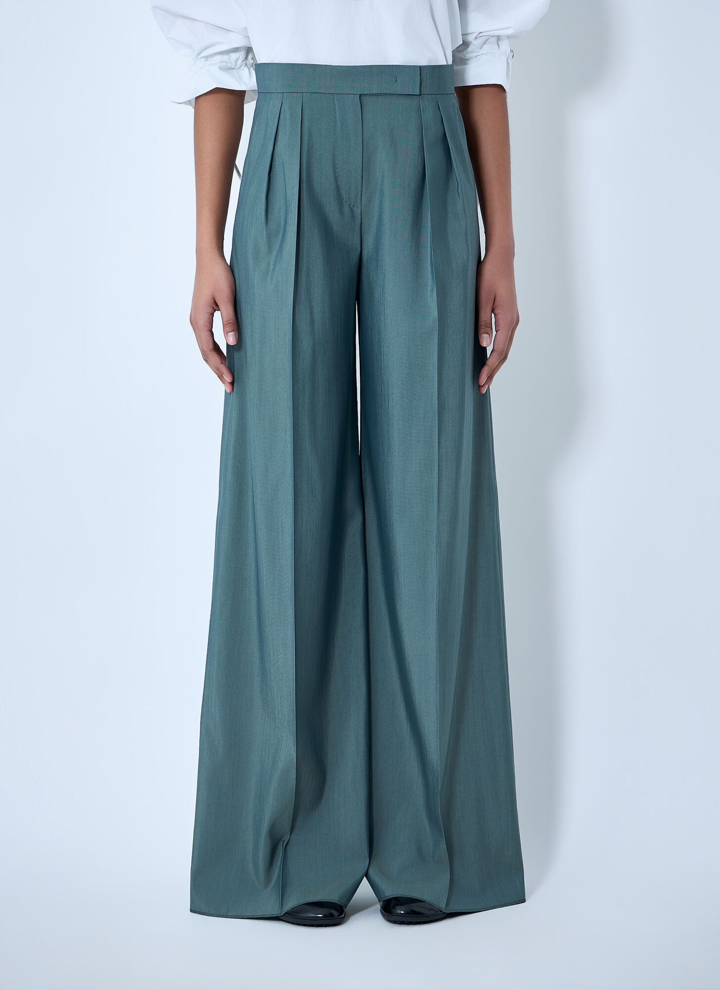 Max Mara Women's Green High-Waisted Wide-Leg Trousers - Woman Pants It - 42