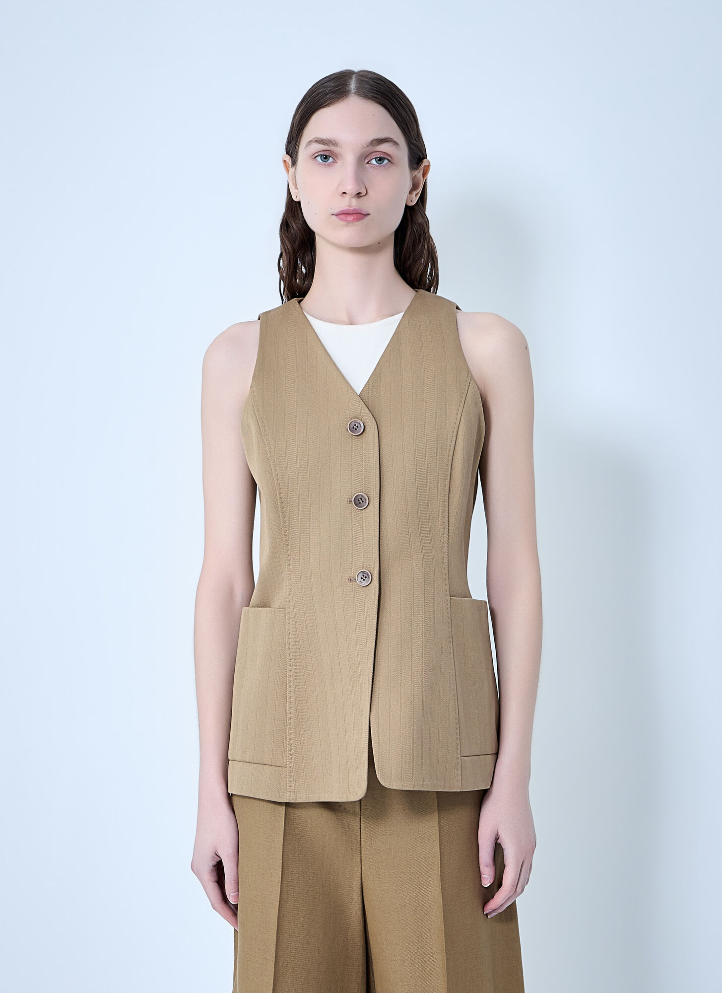 Max Mara Women's Camel Tailored Vest With Button Fastening - Woman Tops It - 40
