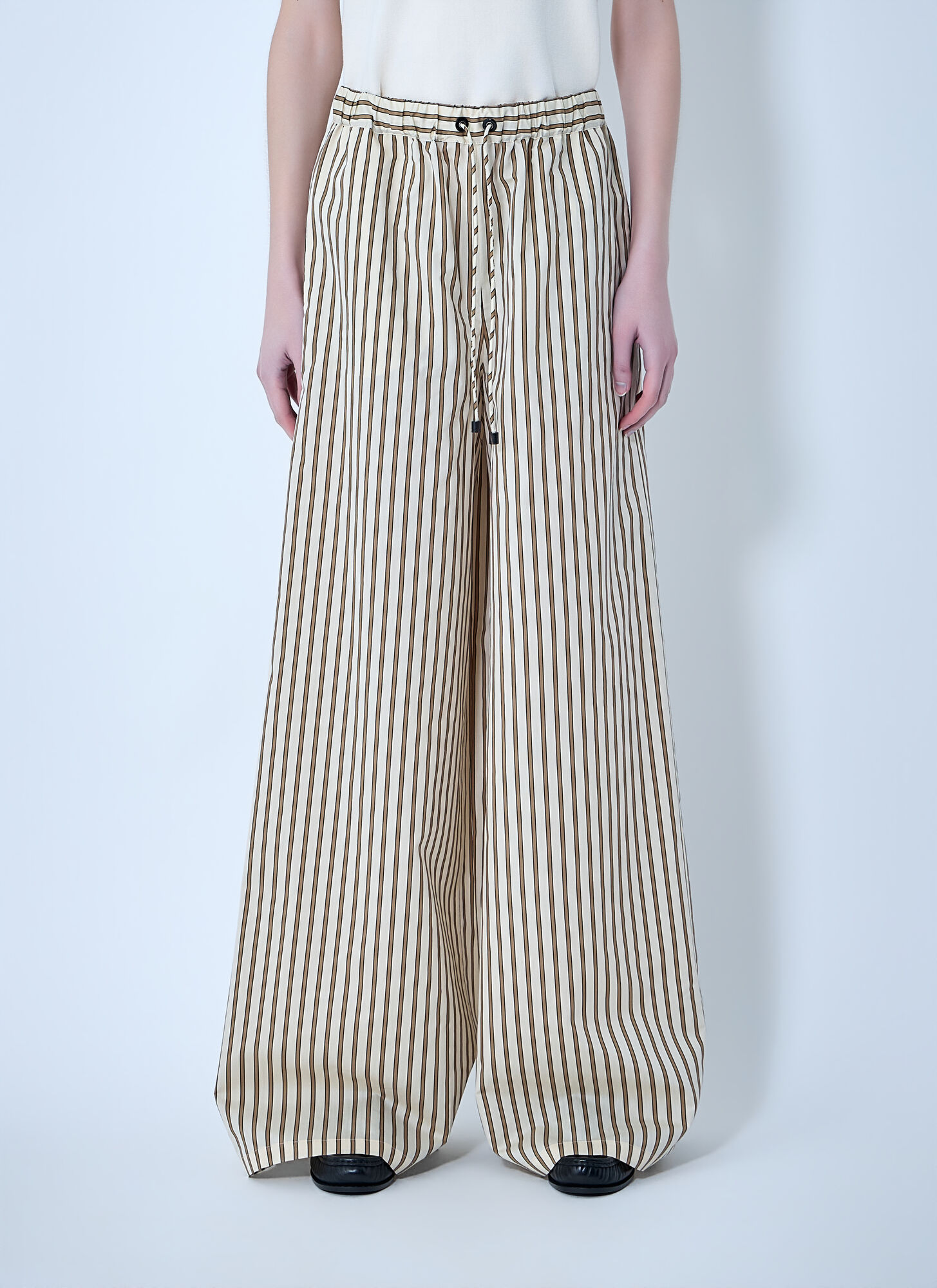 Max Mara Women's Beige Wide-Leg Drawstring Trousers - Woman Pants It - 42