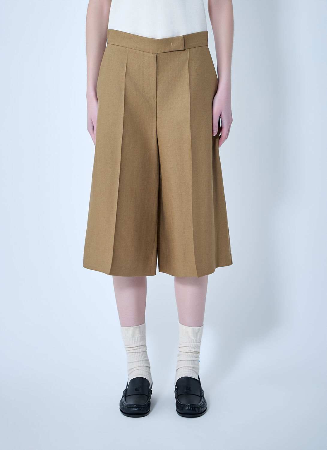 Max Mara Linen Bermuda Shorts In Brown
