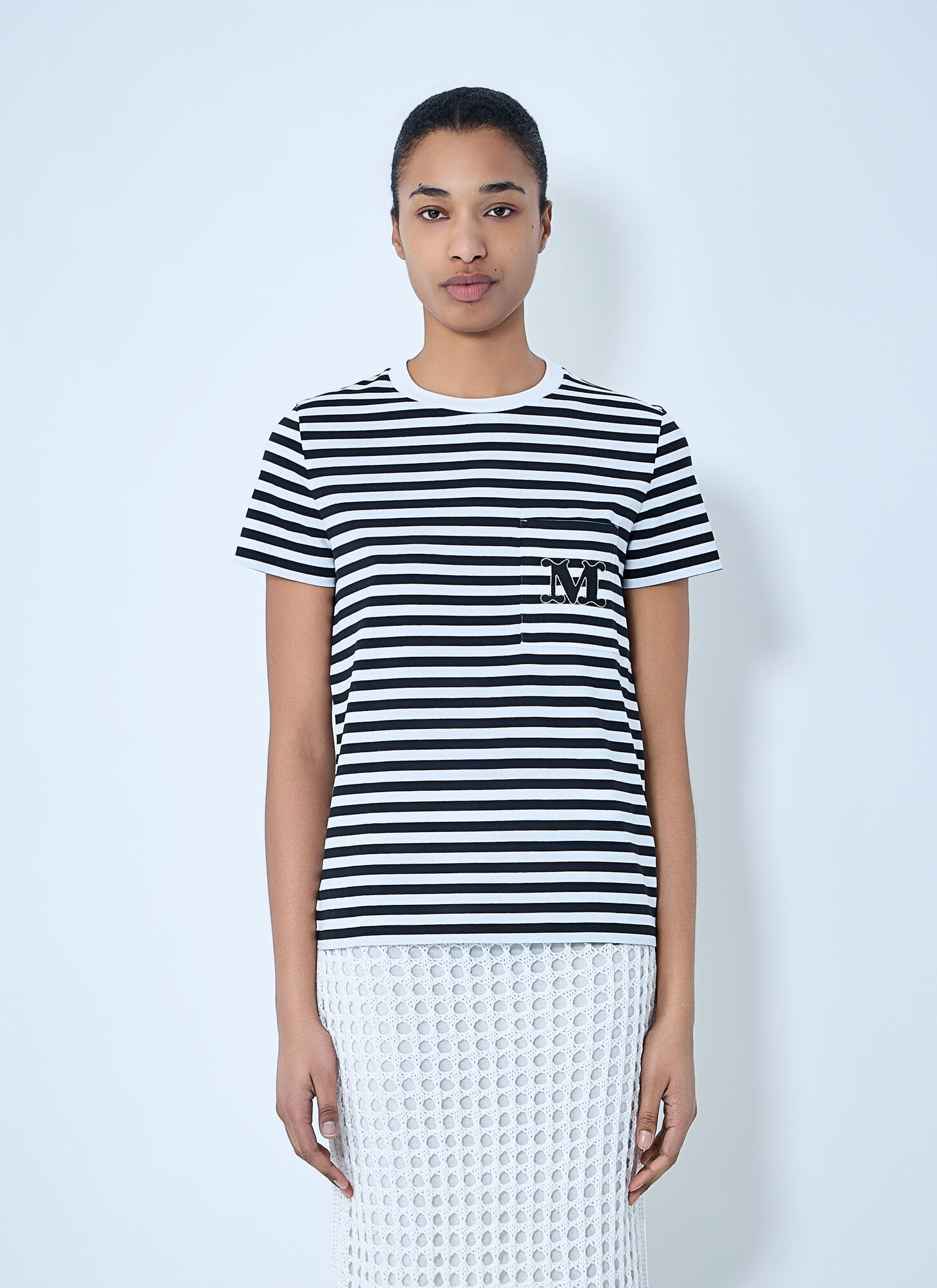 Max Mara Donna Nero Striped Cotton Jersey T-Shirt - Woman T-Shirts L
