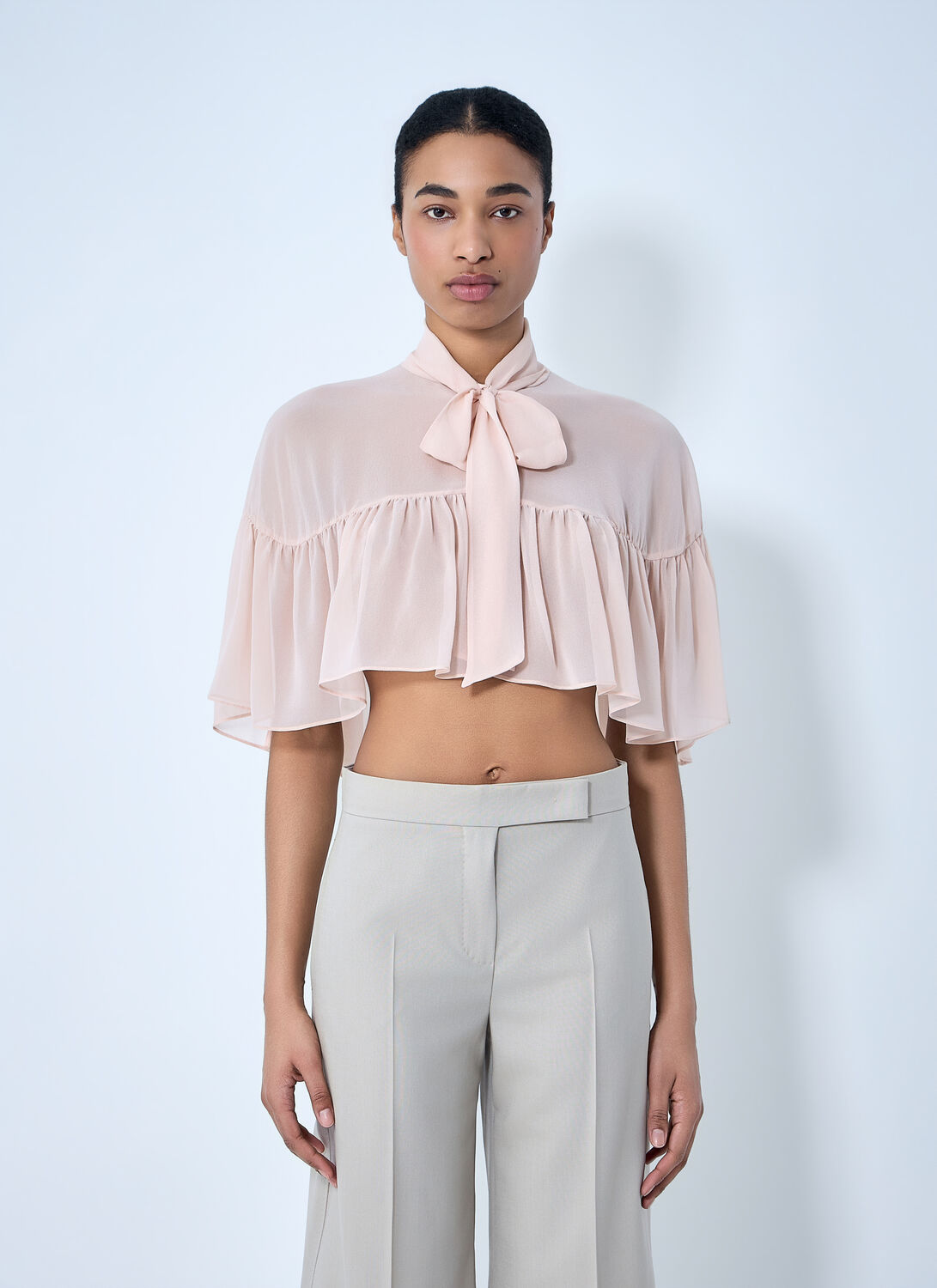 Max Mara Silk Chiffon Cropped Blouse - Woman Tops Pink S - M