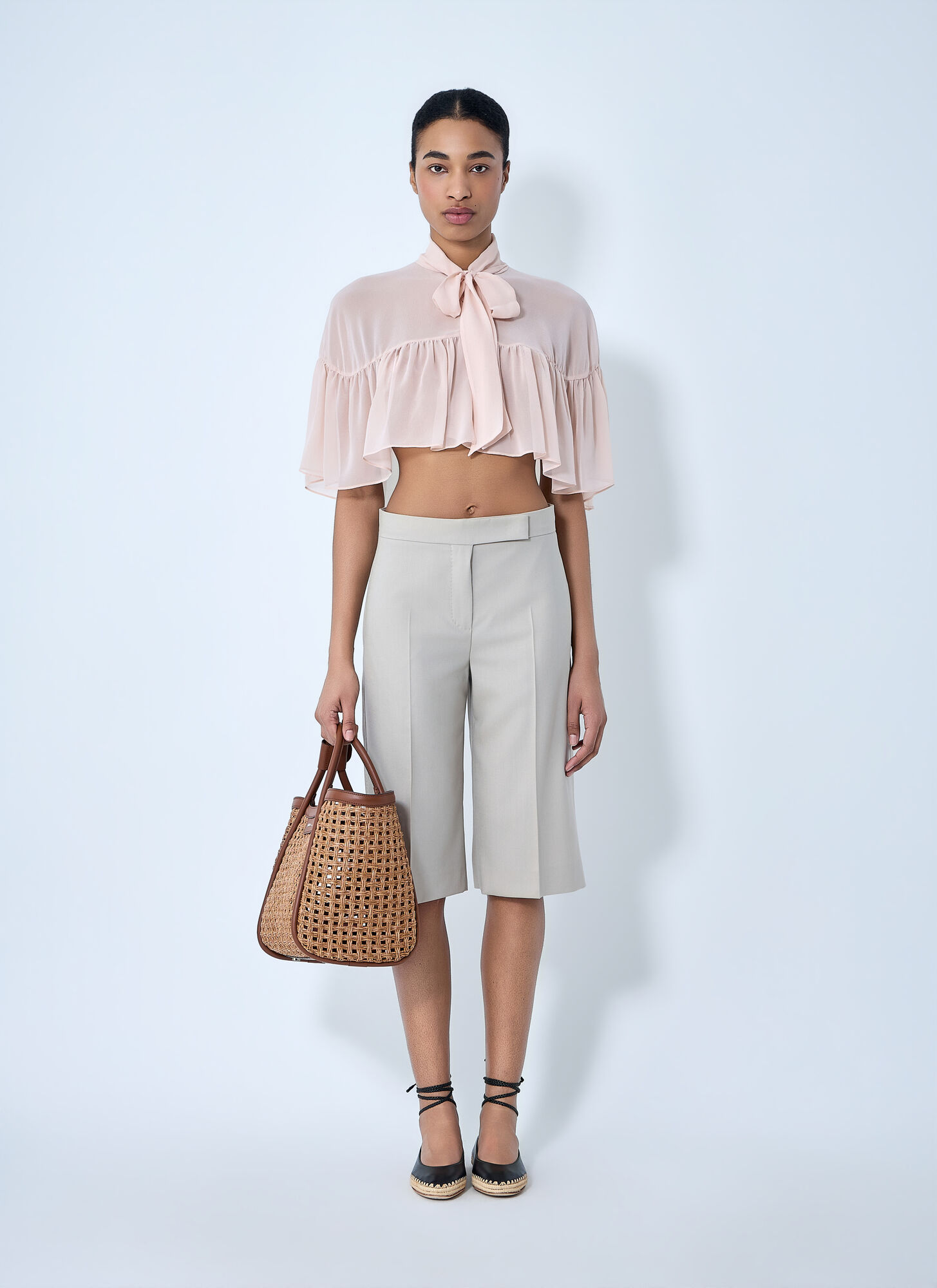  Max Mara Max Mara Silk Chiffon Cropped Blouse - Frau Tops Pink S - M 