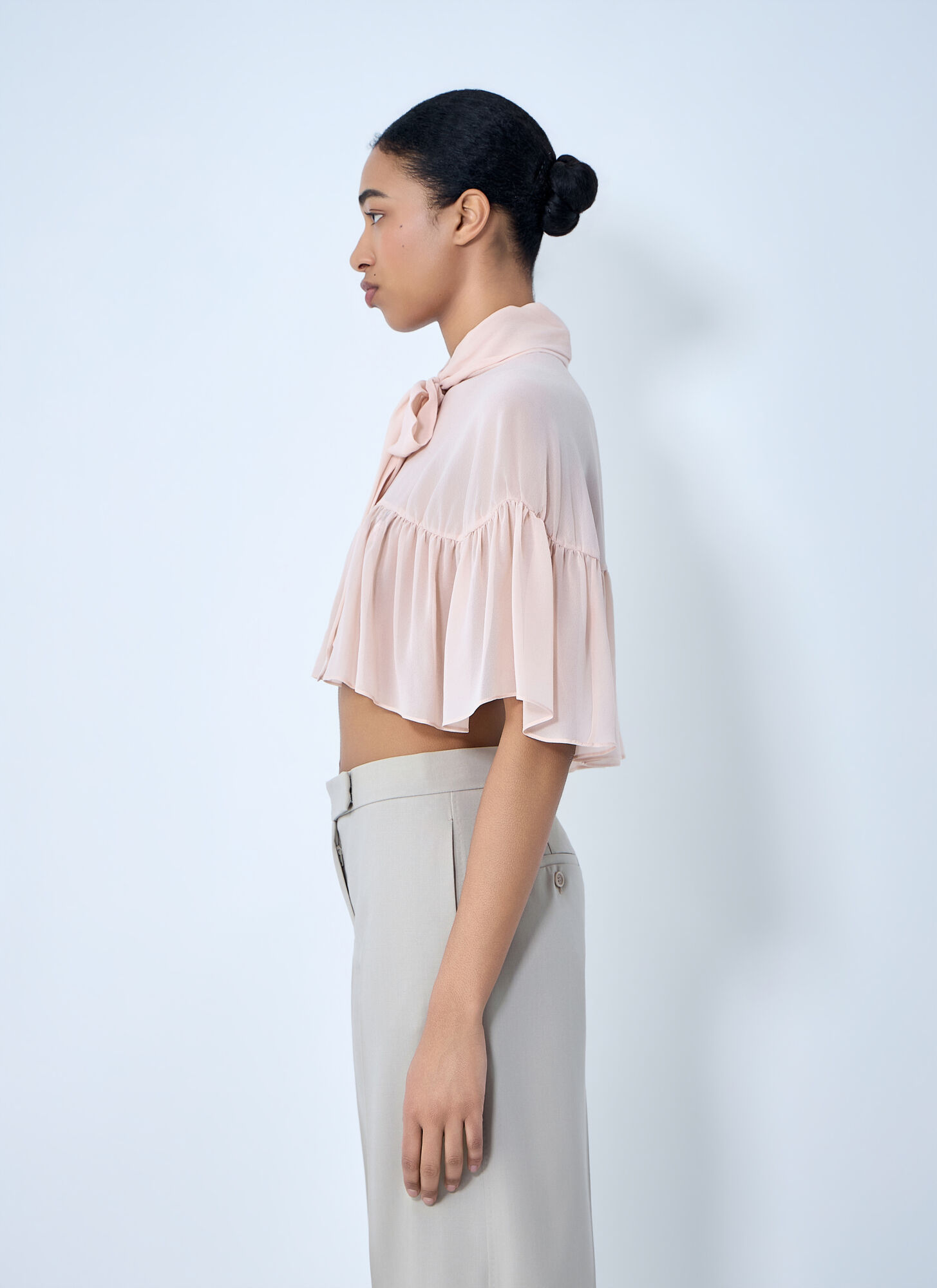  Max Mara Max Mara Silk Chiffon Cropped Blouse - Frau Tops Pink S - M 