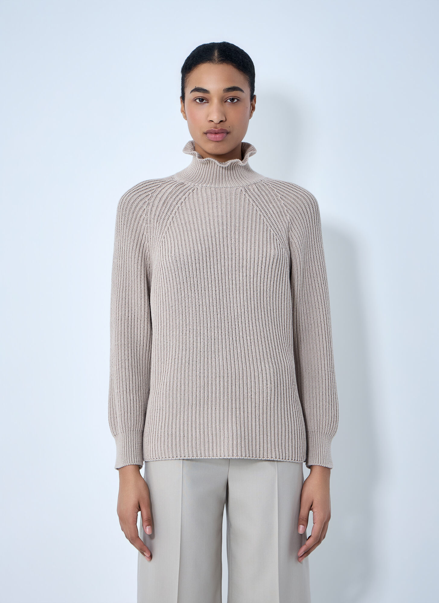 Max Mara Ribbed Knit High Neck Sweater - Woman Knitwear Beige M
