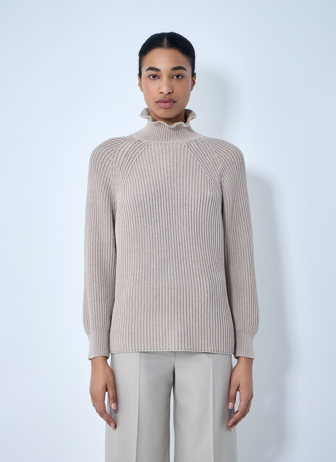 Max Mara Ribbed Knit High Neck Sweater - Woman Knitwear Beige M