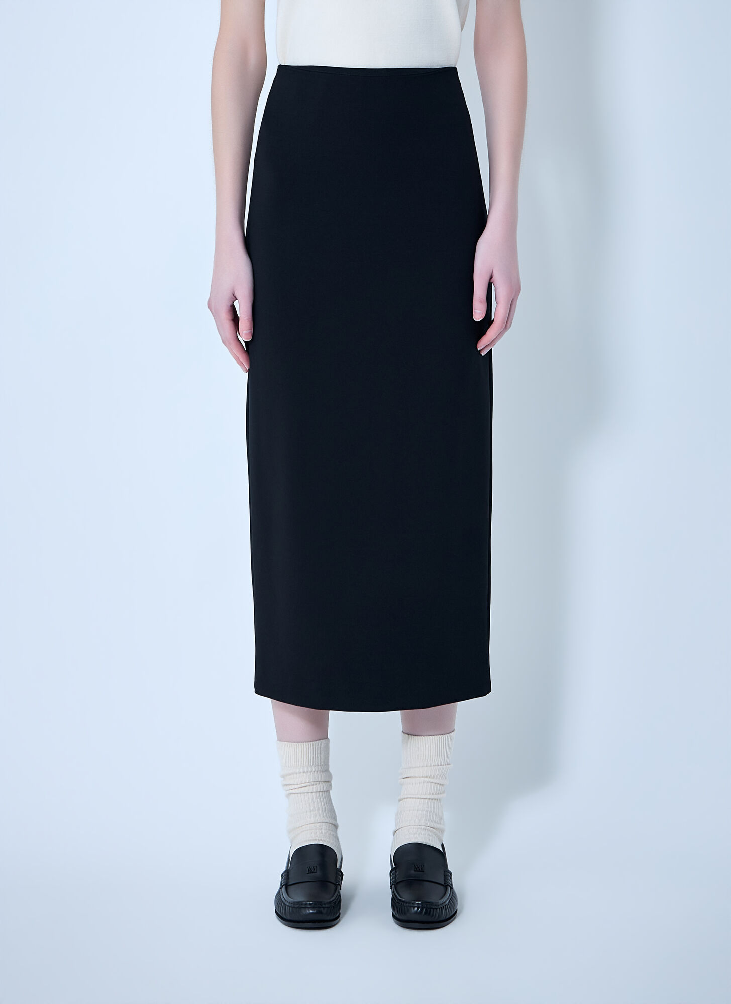 Max Mara Donna Nero - Compact Crêpe Jersey Midi Skirt, Size: It - 42