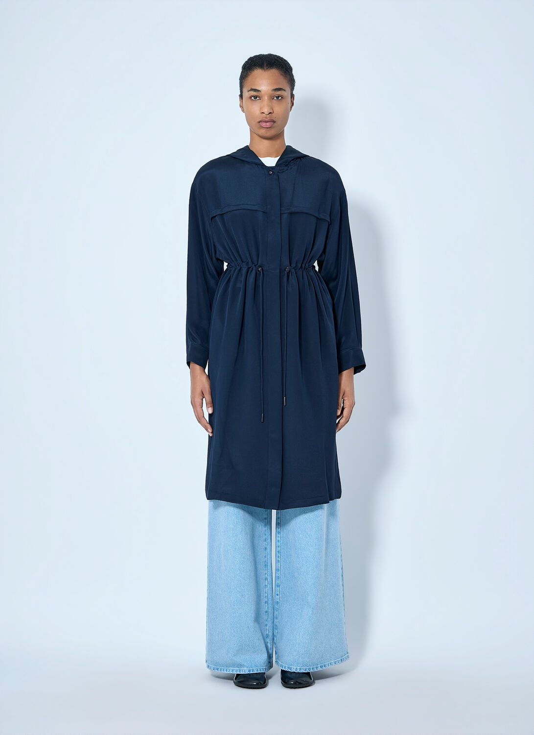Max Mara Drawstring Hooded Coat In Navy