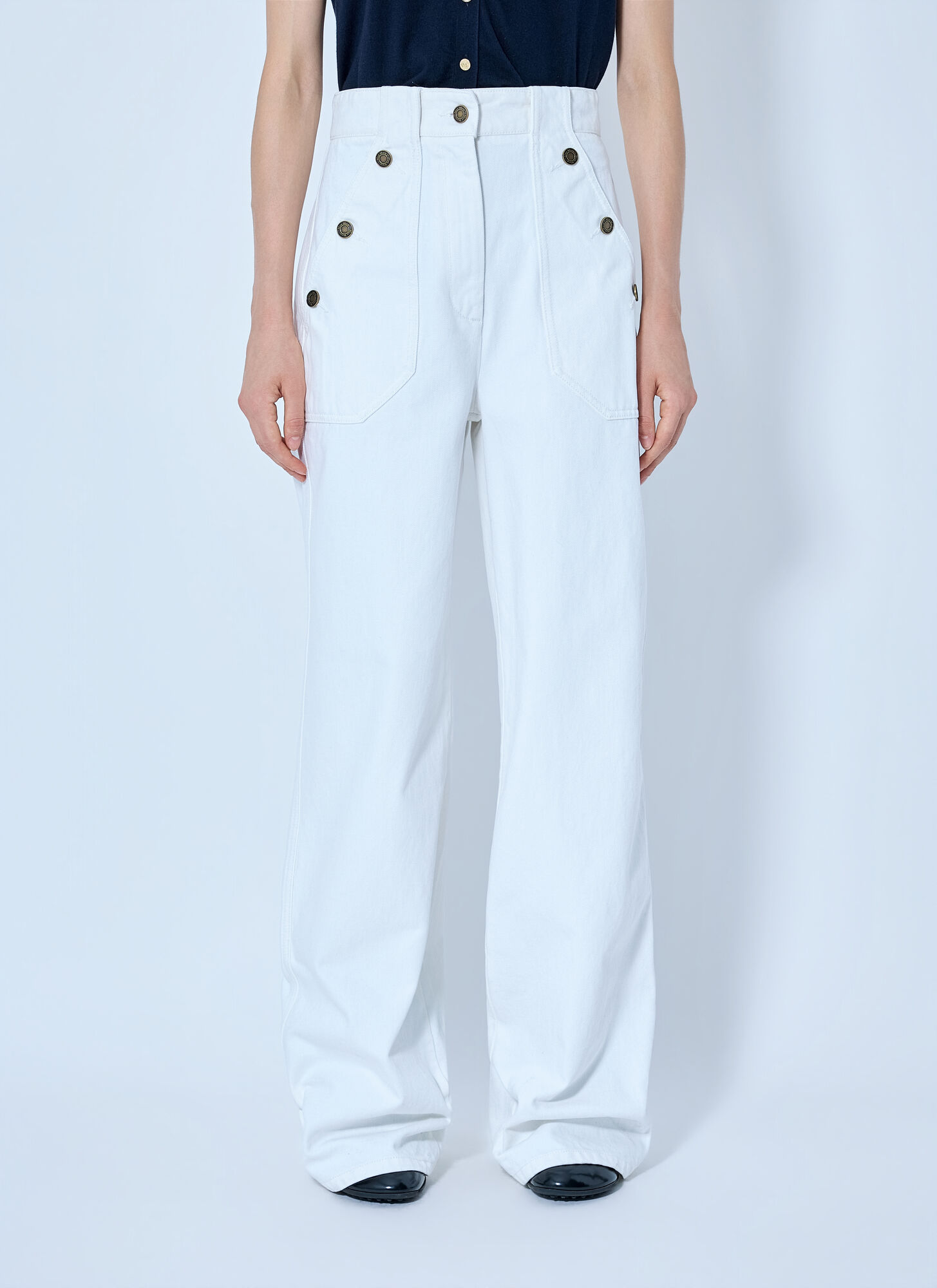 Max Mara Women's White Button-Detail High-Waisted Trousers - Woman Pants It - 40
