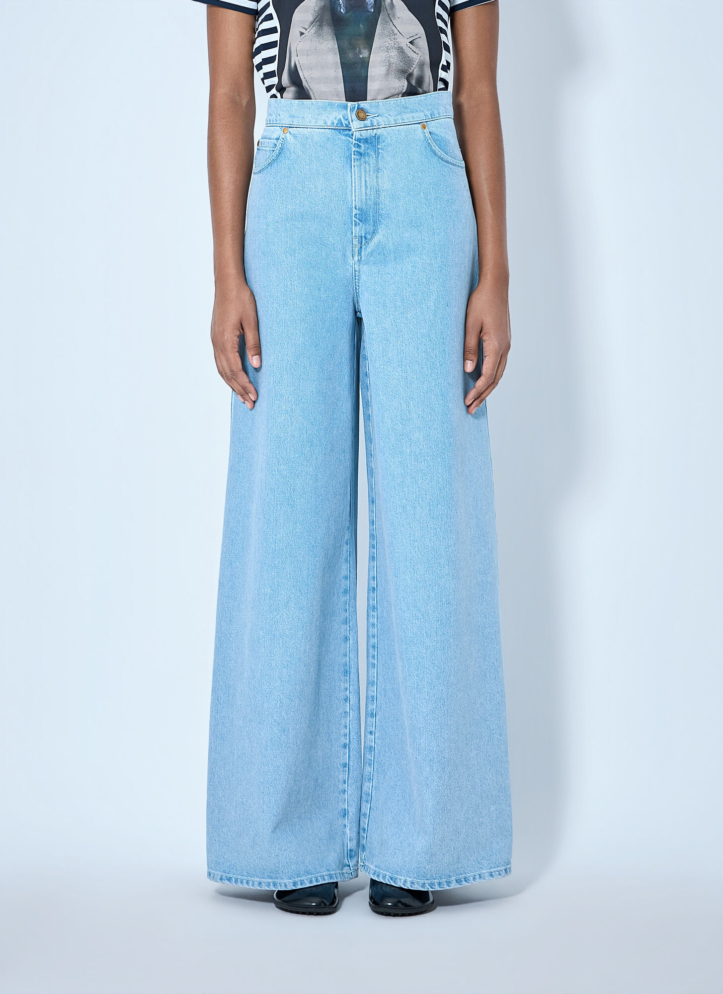 Max Mara Women's Light Blue Wide-Leg Denim Trousers - Woman Jeans It - 42