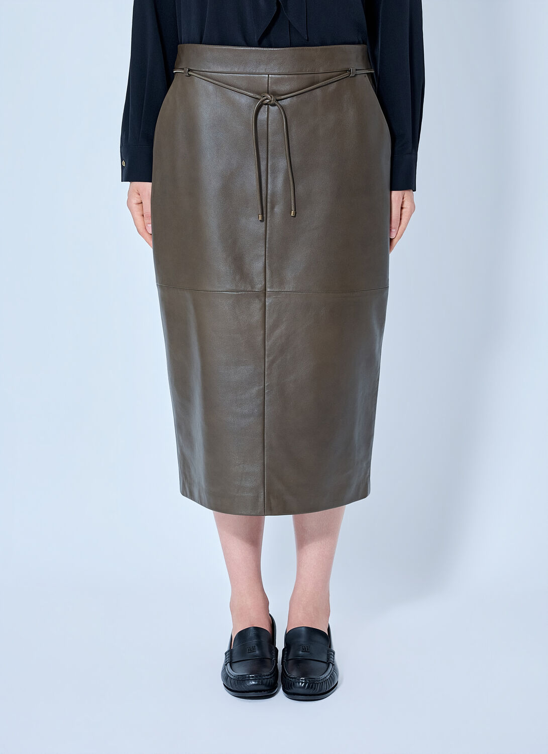 Max Mara Leather Midi Skirt - Woman Skirts Brown It - 38