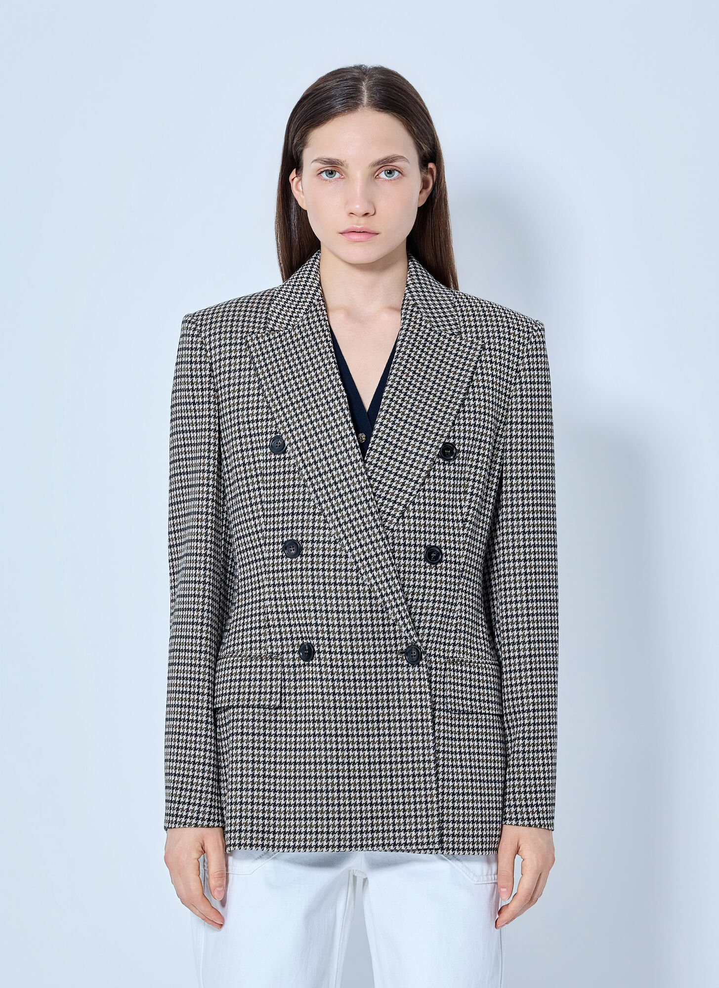 Max Mara Double-breasted Houndstooth Blazer In Multicolour
