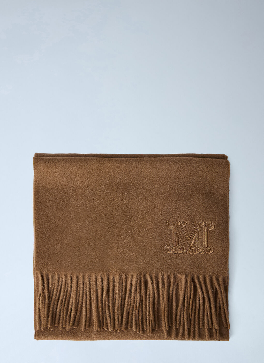 Max Mara Embroidered Fringe Wool Scarf In Brown